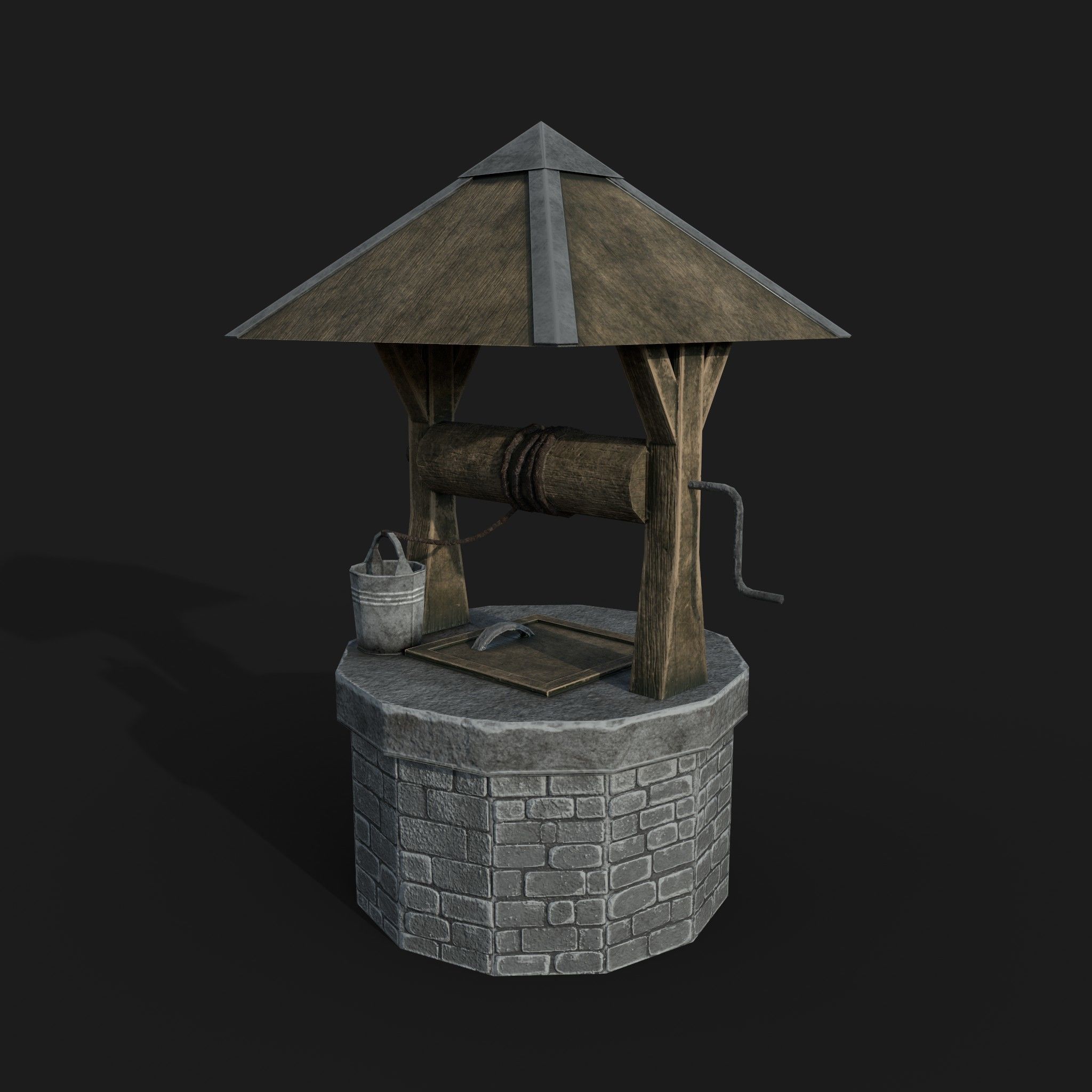 Stone draw-well Low-poly 3D model_4