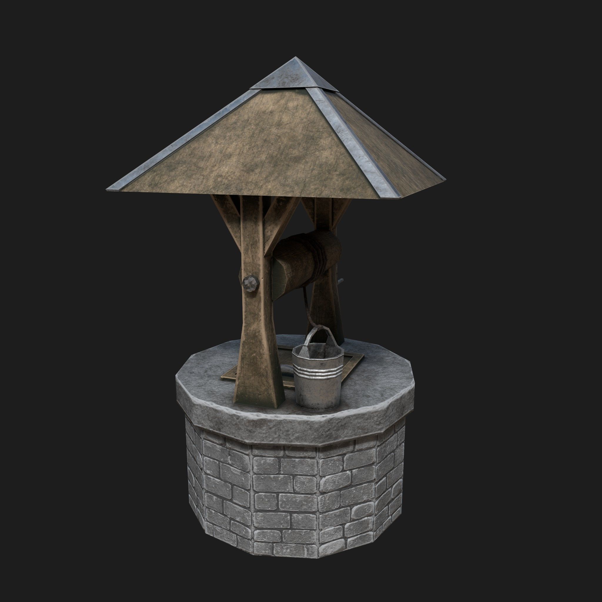 Stone draw-well Low-poly 3D model_1