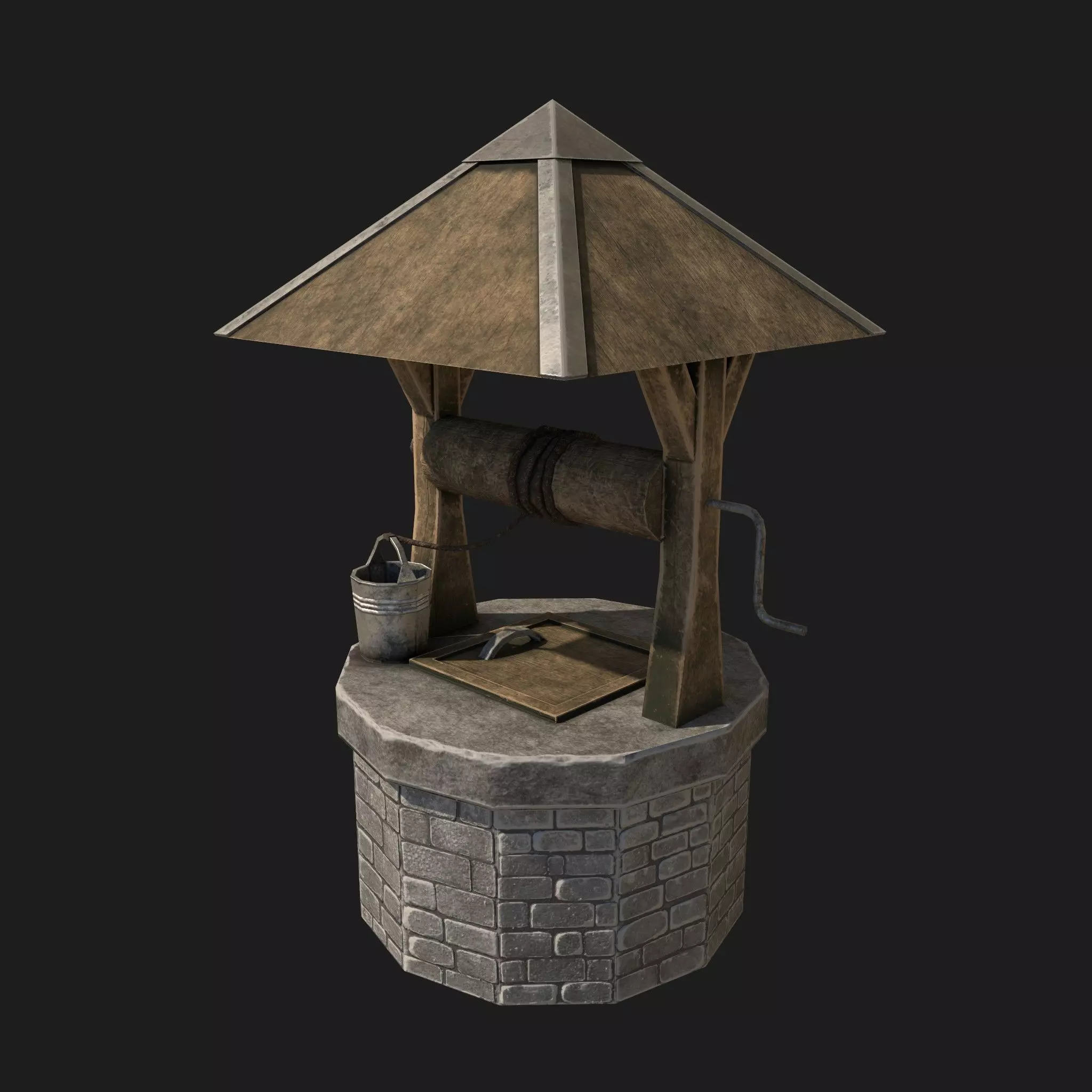 Stone draw-well Low-poly 3D model_0