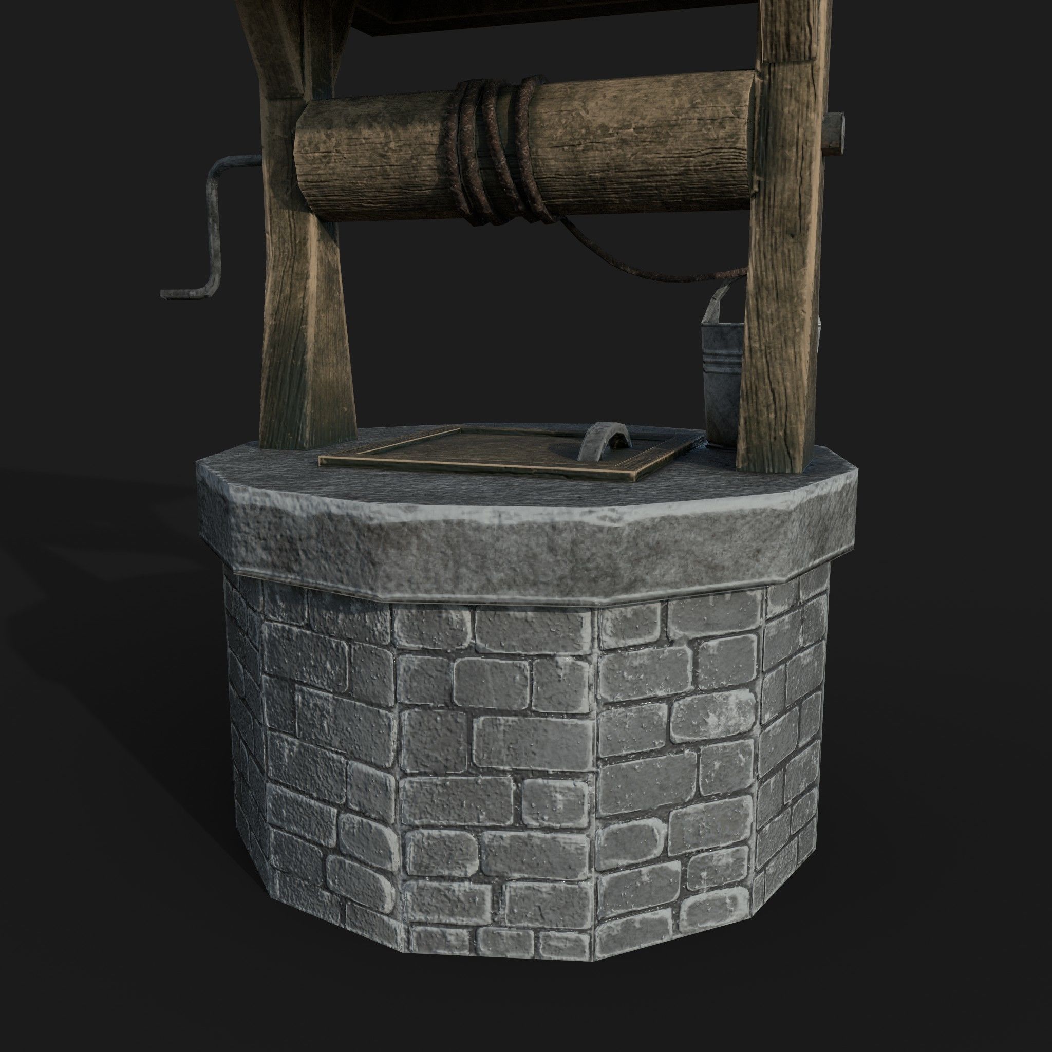 Stone draw-well Low-poly 3D model_7
