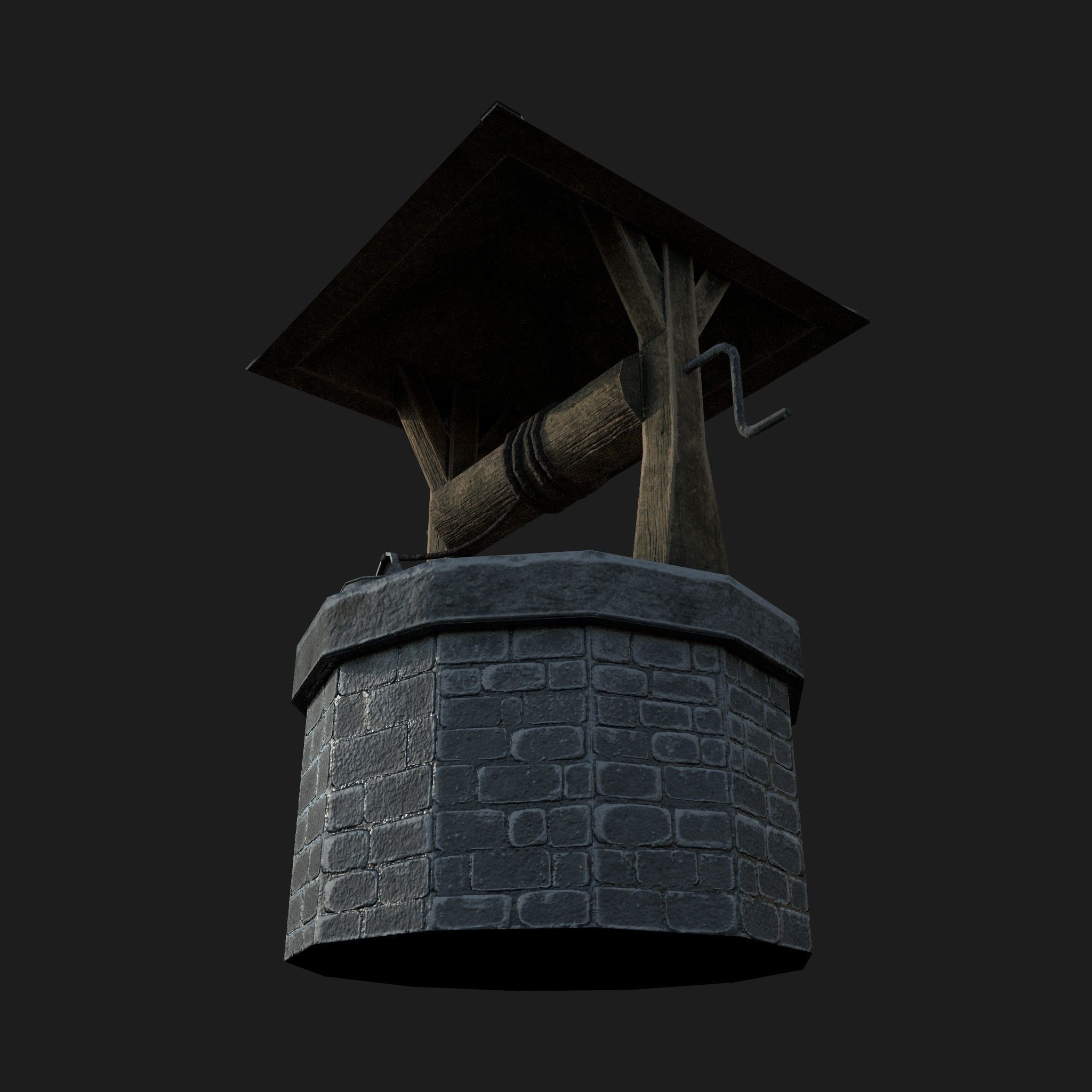 Stone draw-well Low-poly 3D model_6