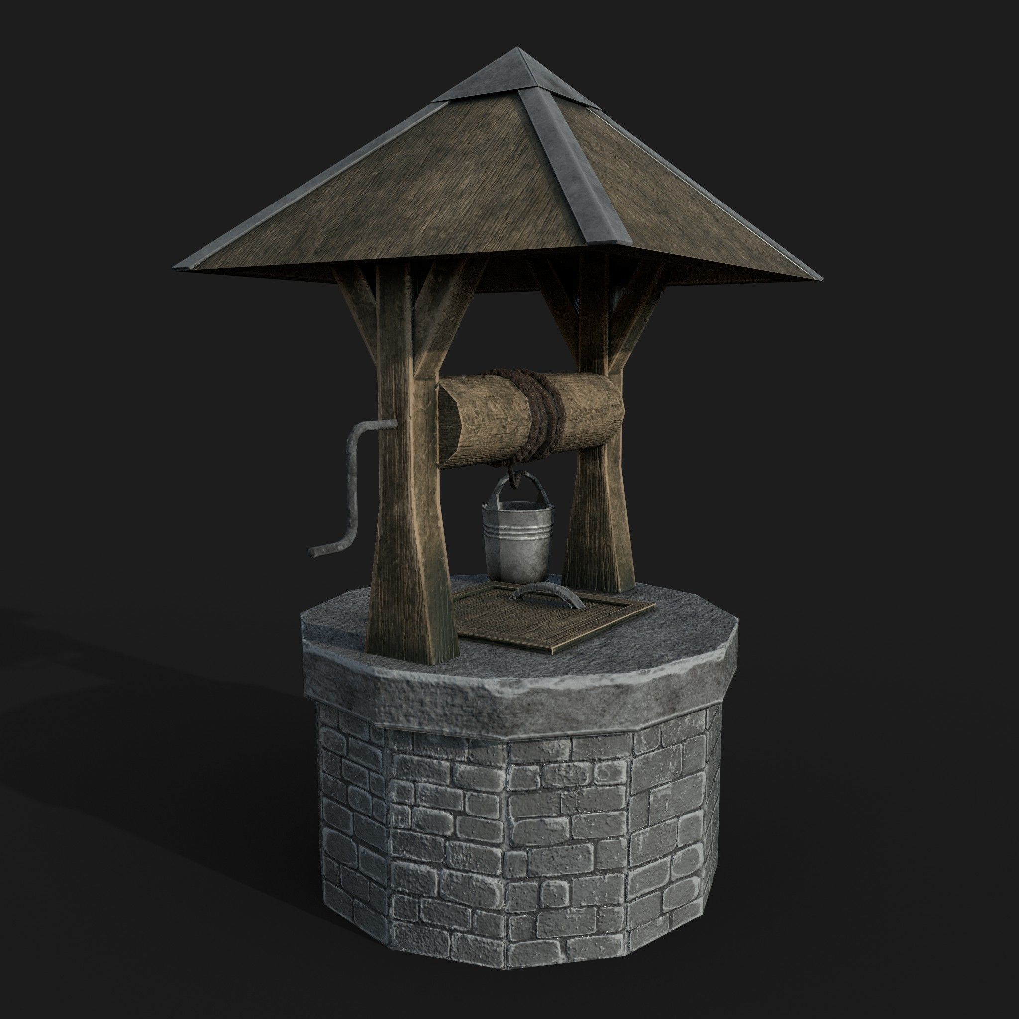Stone draw-well Low-poly 3D model_8