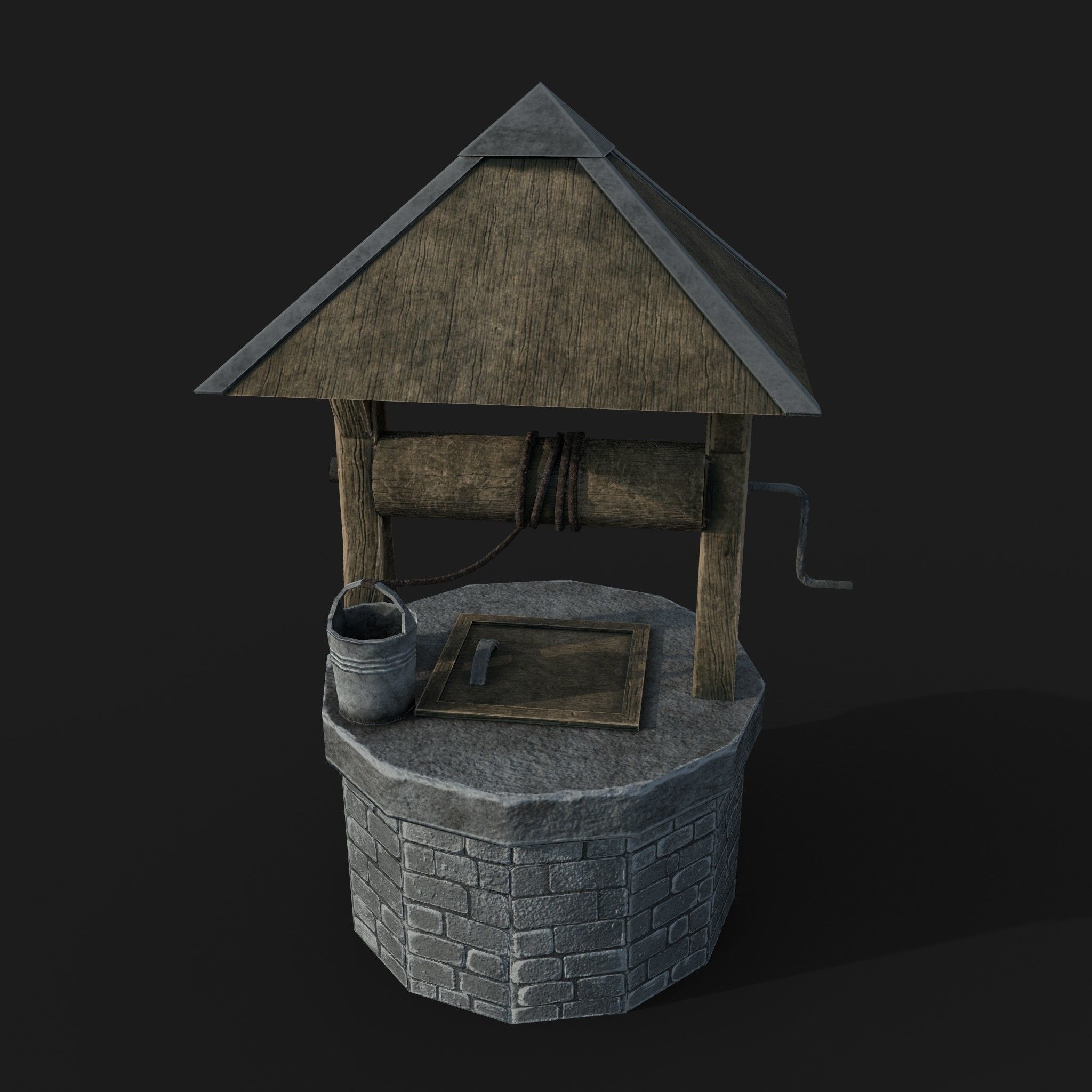 Stone draw-well Low-poly 3D model_10