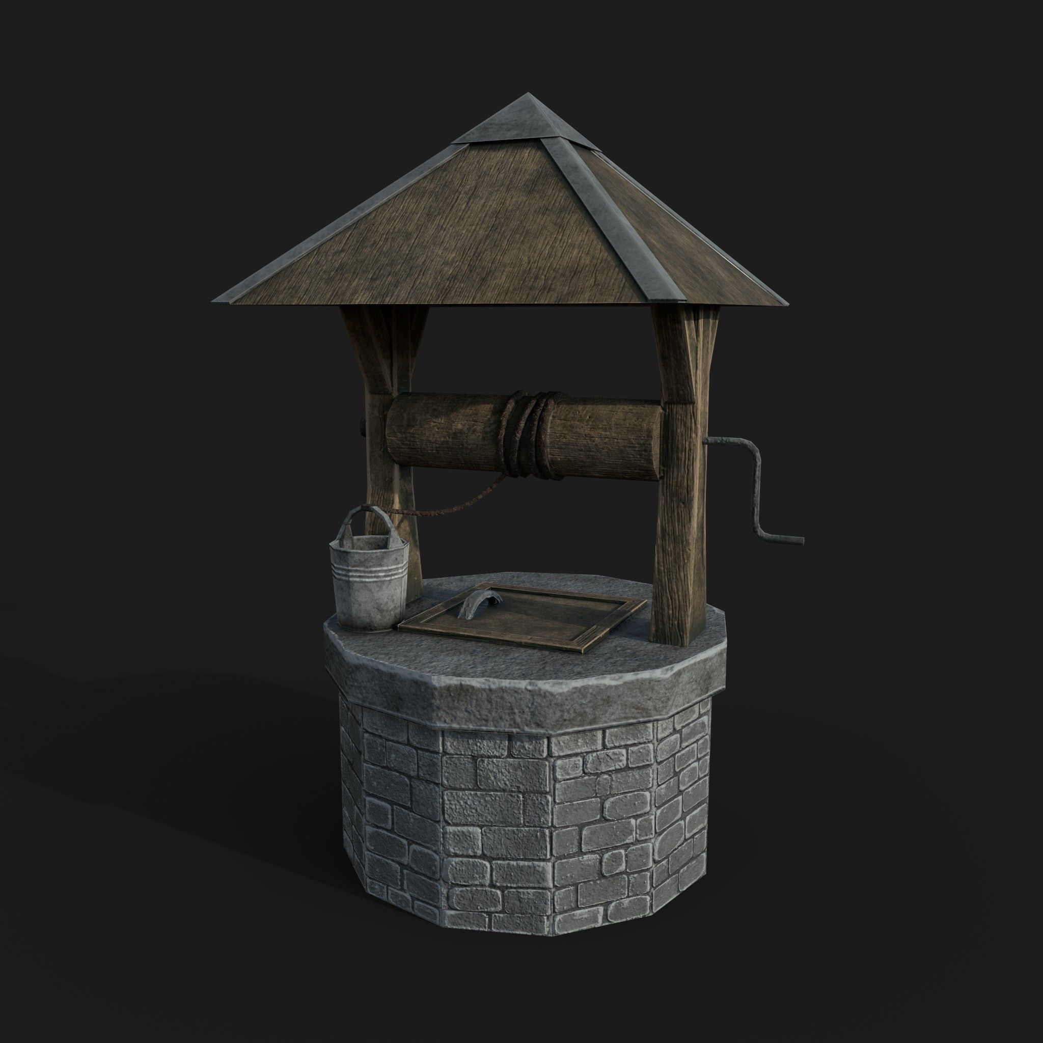 Stone draw-well Low-poly 3D model_3