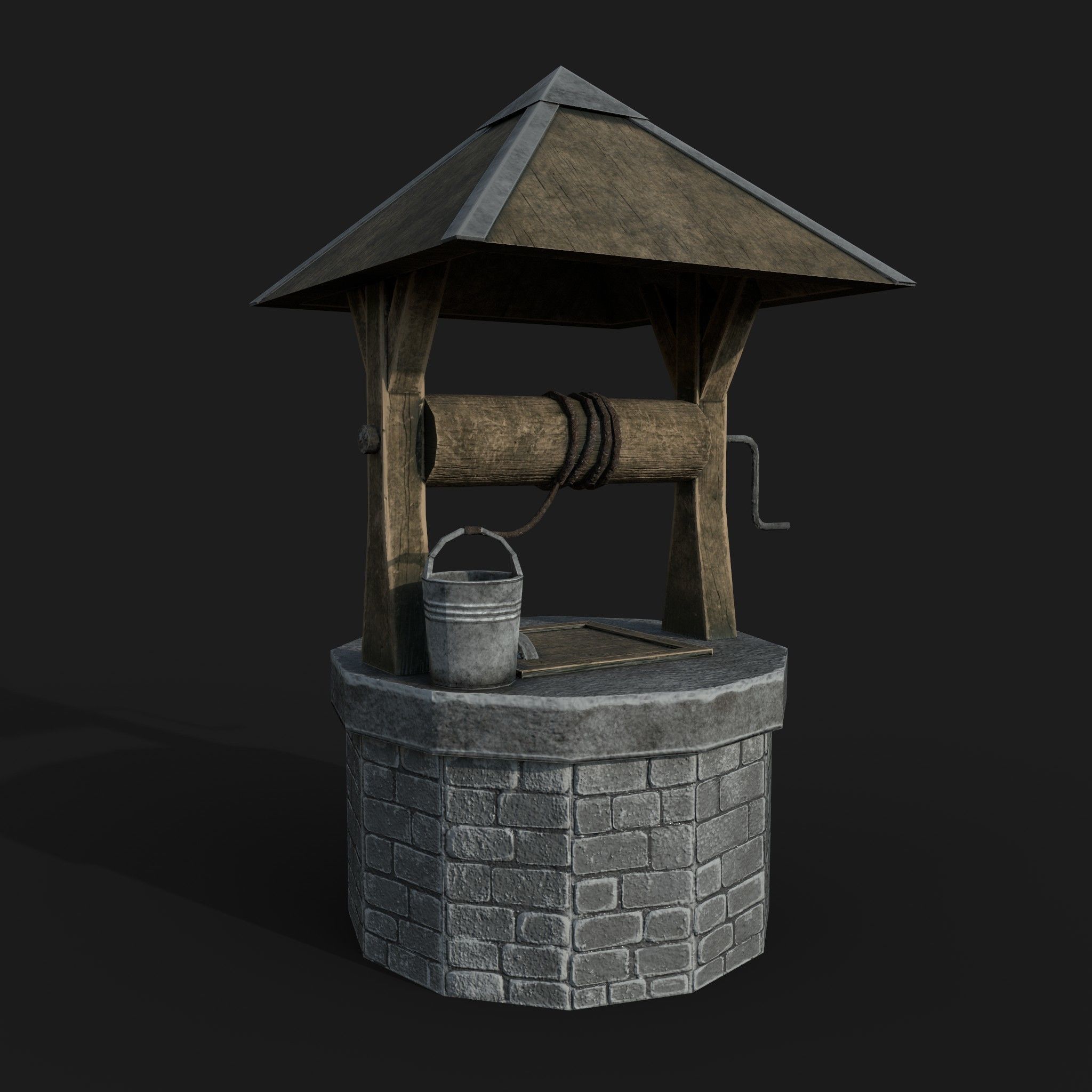 Stone draw-well Low-poly 3D model_2