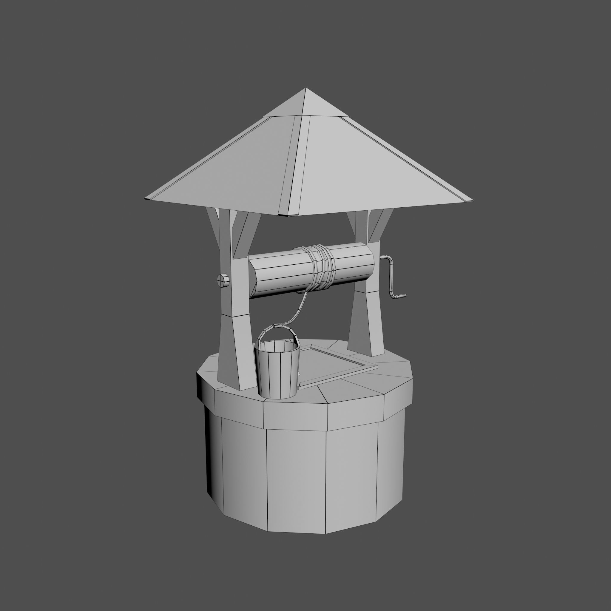 Stone draw-well Low-poly 3D model_11