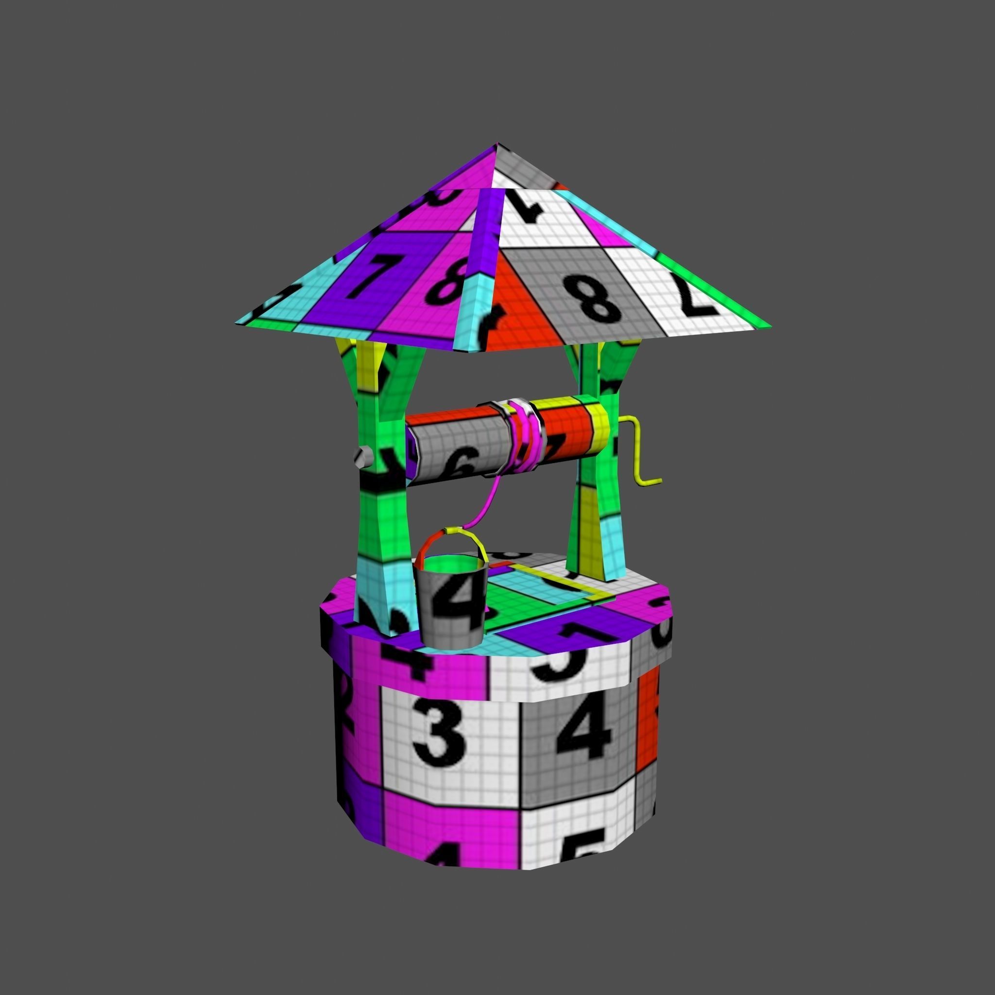 Stone draw-well Low-poly 3D model_14