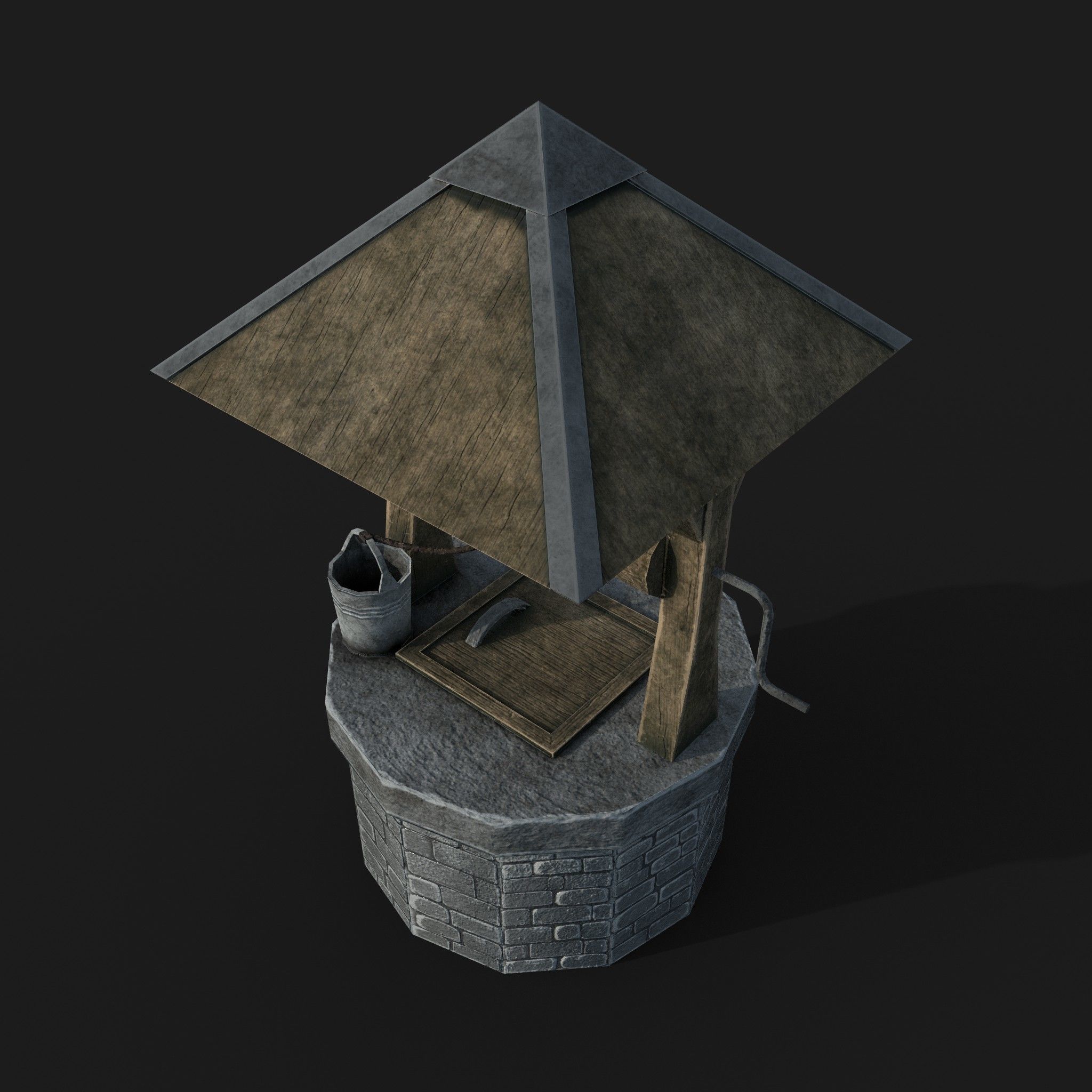 Stone draw-well Low-poly 3D model_9