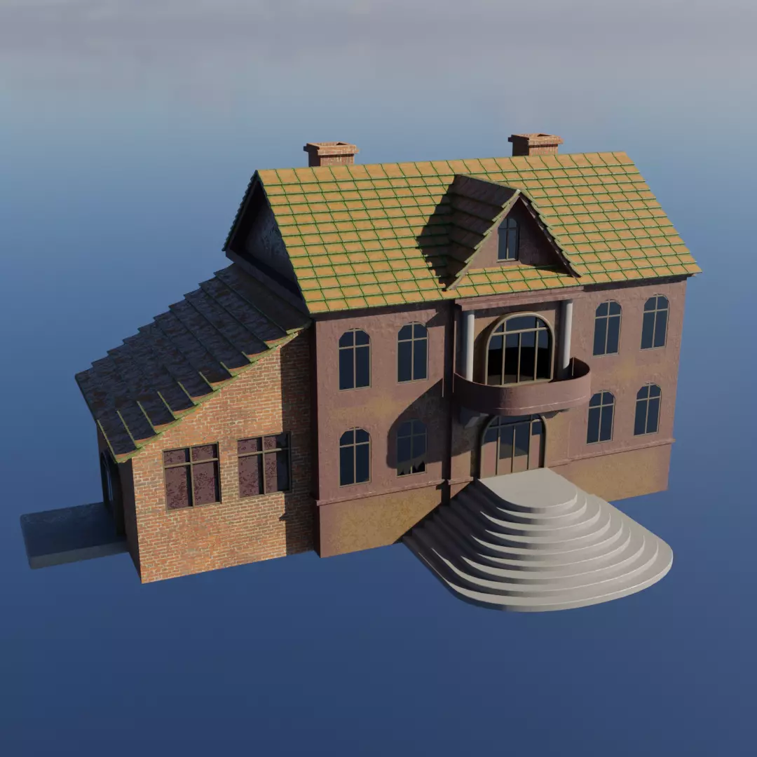 Old two-story house Free low-poly 3D model