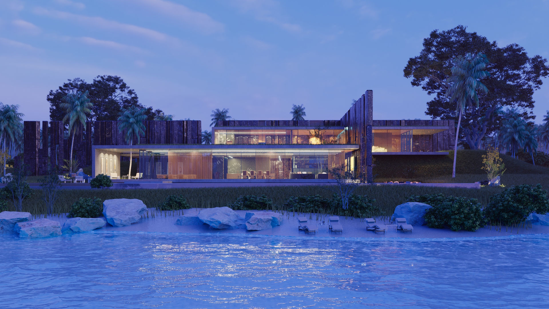 Luxurious Ultra Modern beach villa house with interior vray 3D model_9