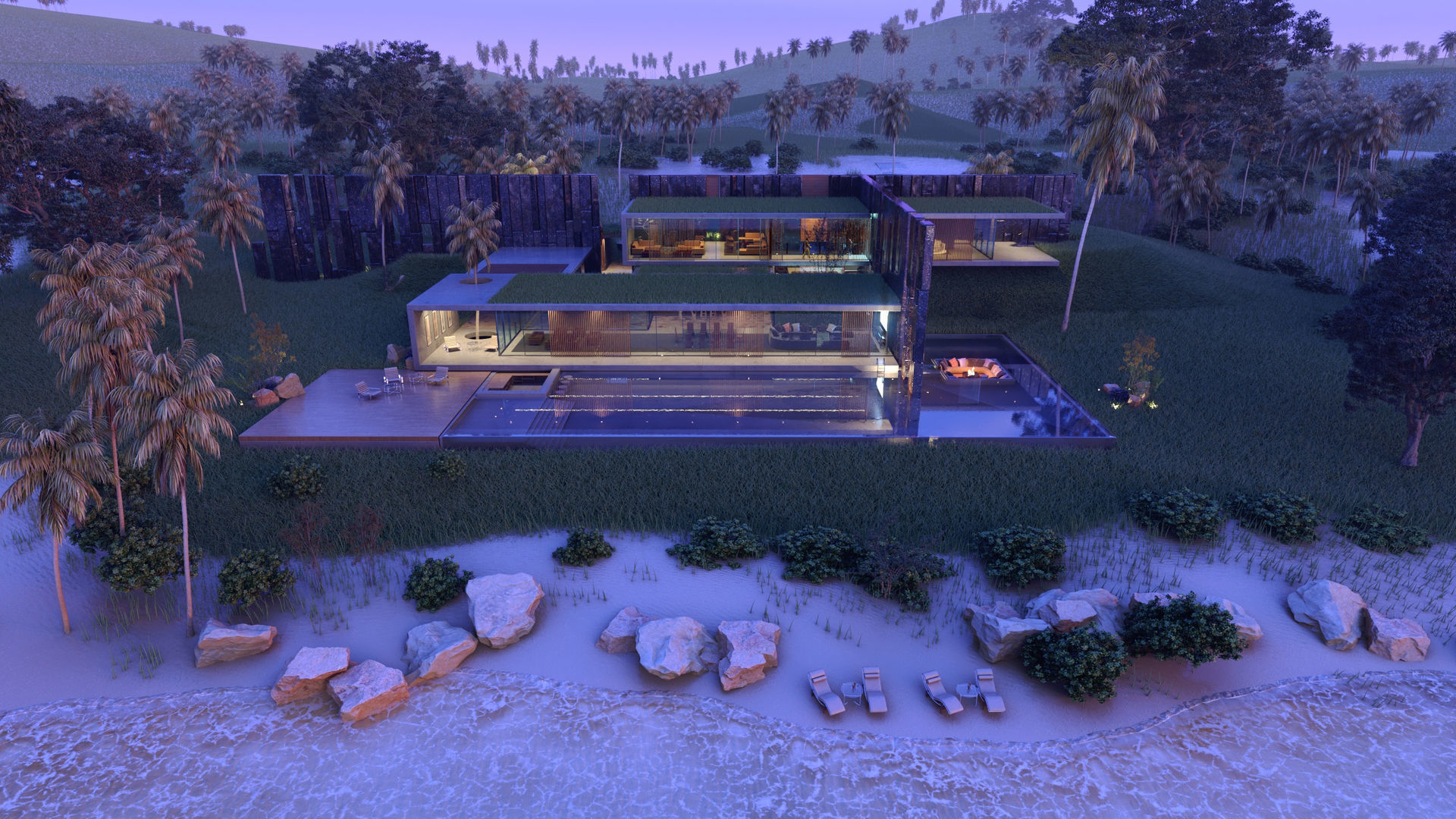 Luxurious Ultra Modern beach villa house with interior vray 3D model_18