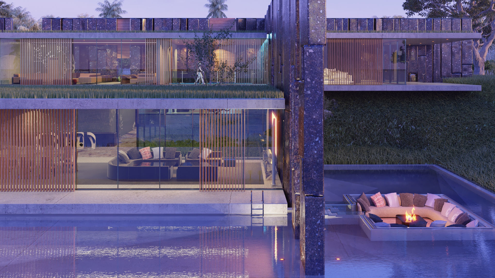 Luxurious Ultra Modern beach villa house with interior vray 3D model_1