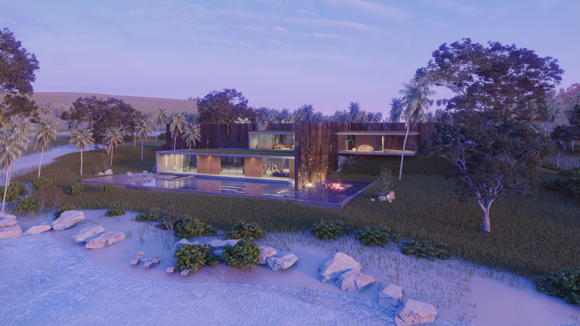 Luxurious Ultra Modern beach villa house with interior vray 3D model_13