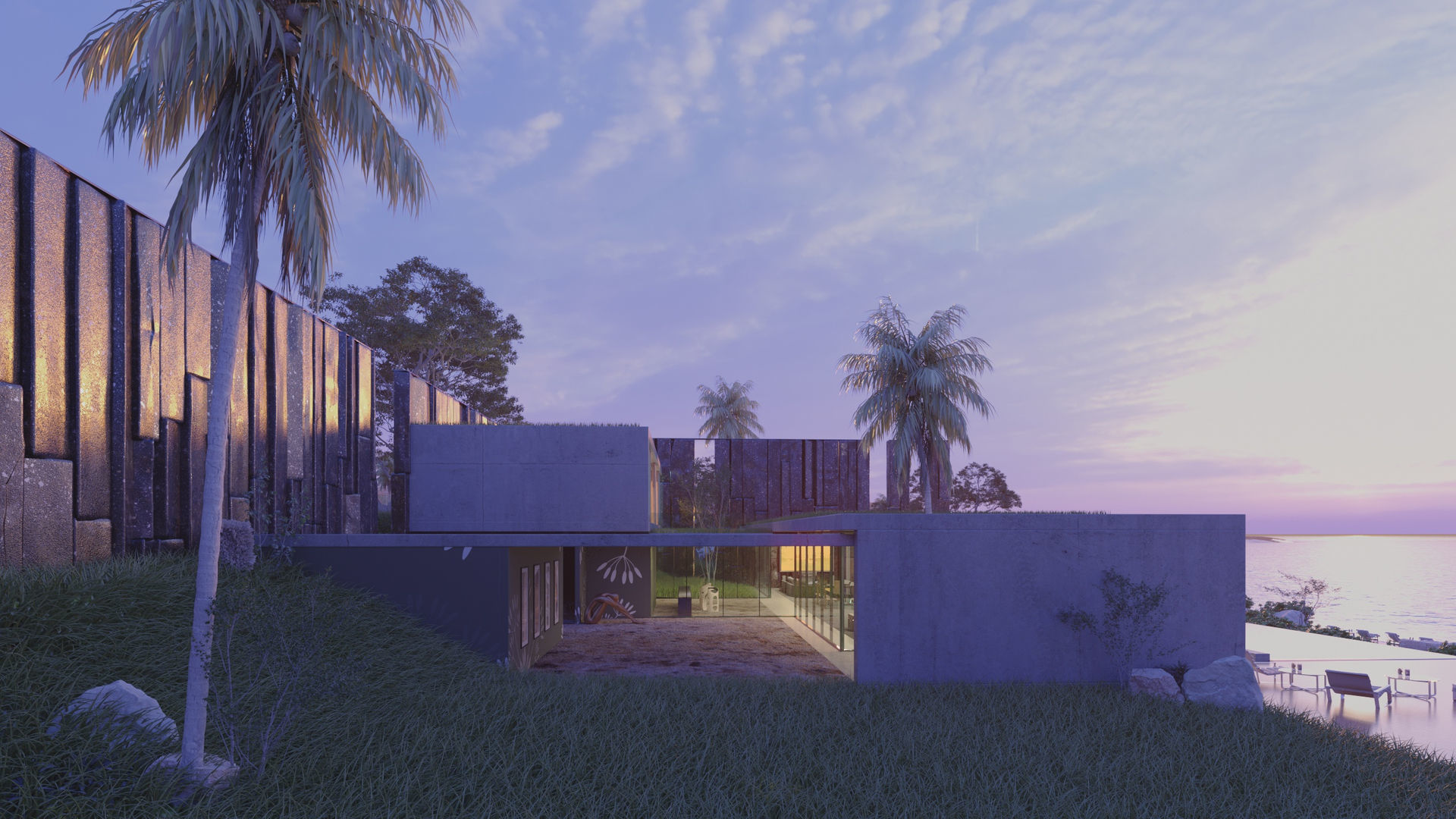 Luxurious Ultra Modern beach villa house with interior vray 3D model_16