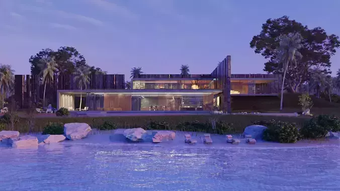 Luxurious Ultra Modern beach villa house with interior vray 3D model