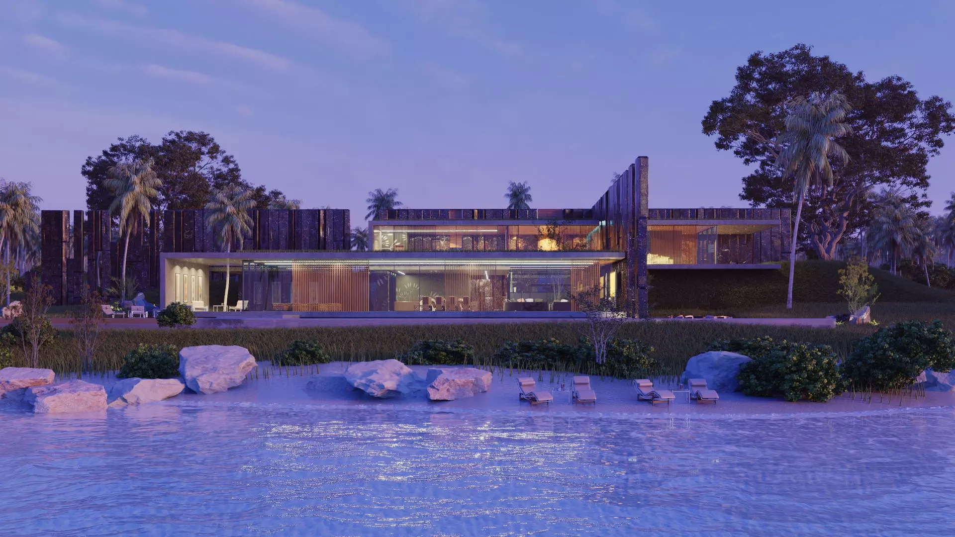 Luxurious Ultra Modern beach villa house with interior vray 3D model_0