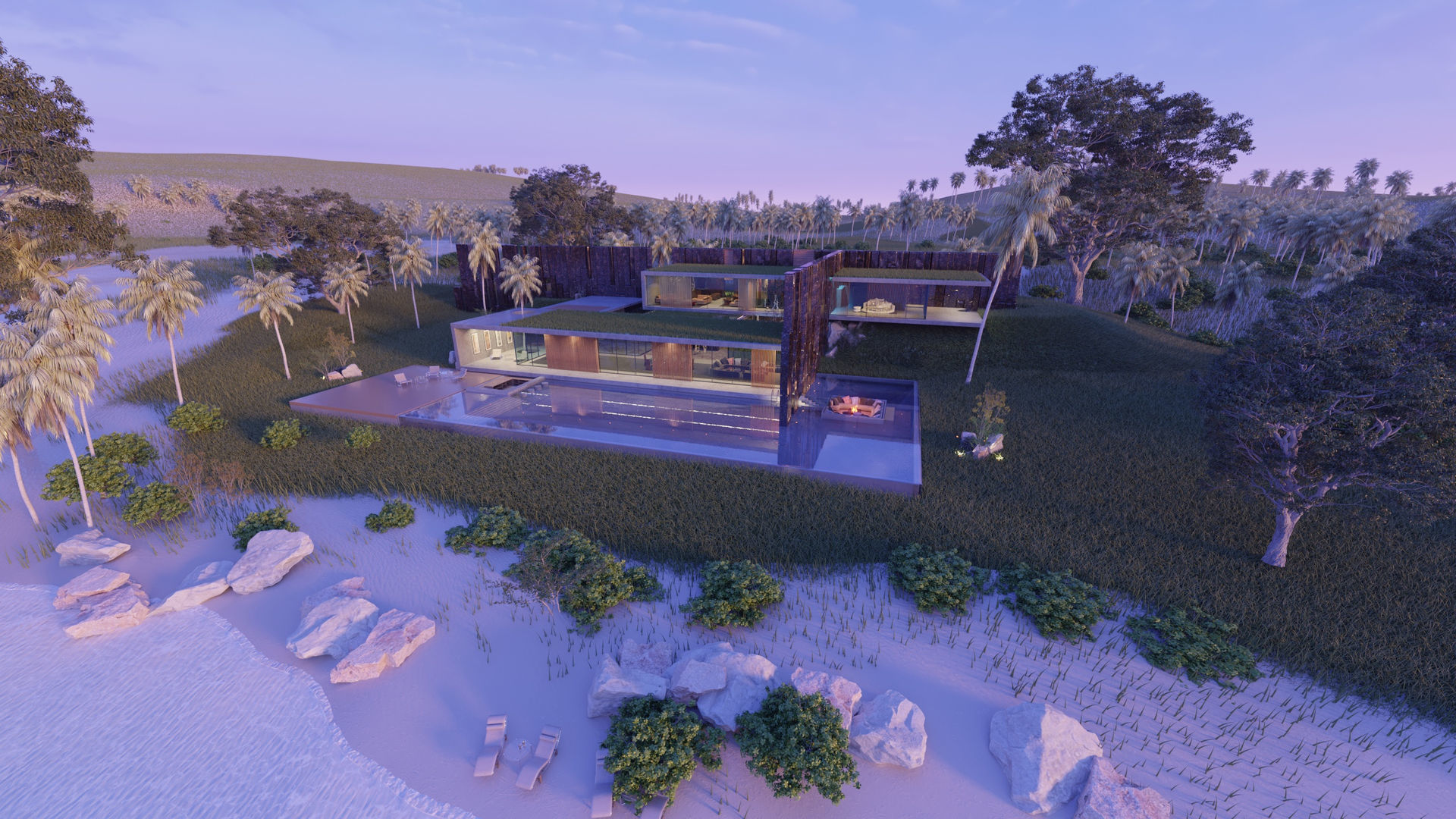 Luxurious Ultra Modern beach villa house with interior vray 3D model_8