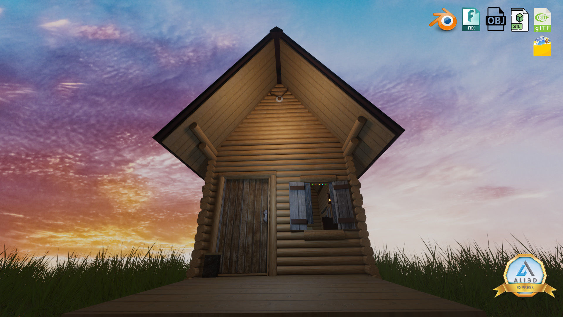 Detailed Log cabin with Interior Texture and Lighting 3D model_5