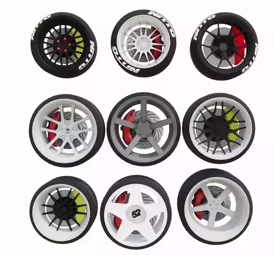 PACK-WHEEL RIMS TIRES Free 3D model