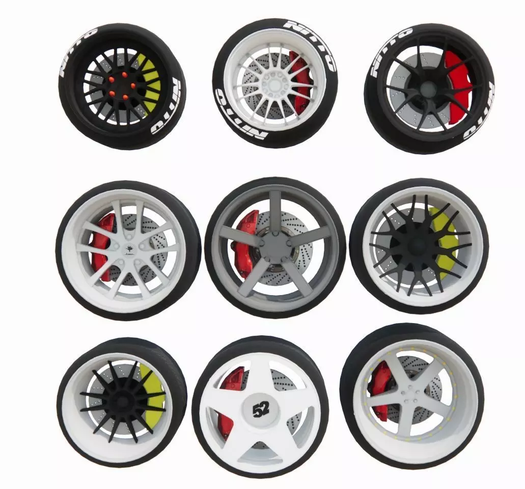 PACK-WHEEL RIMS TIRES Free 3D model