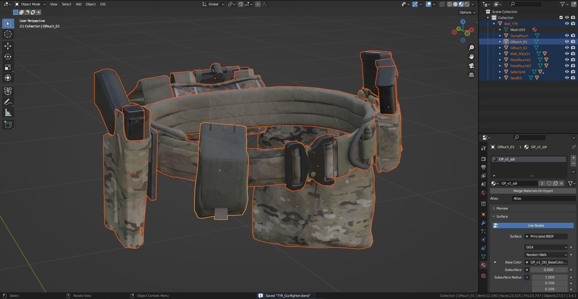 MILITARY Game Ready TYR Gunfighter Belt Low-poly 3D model_14