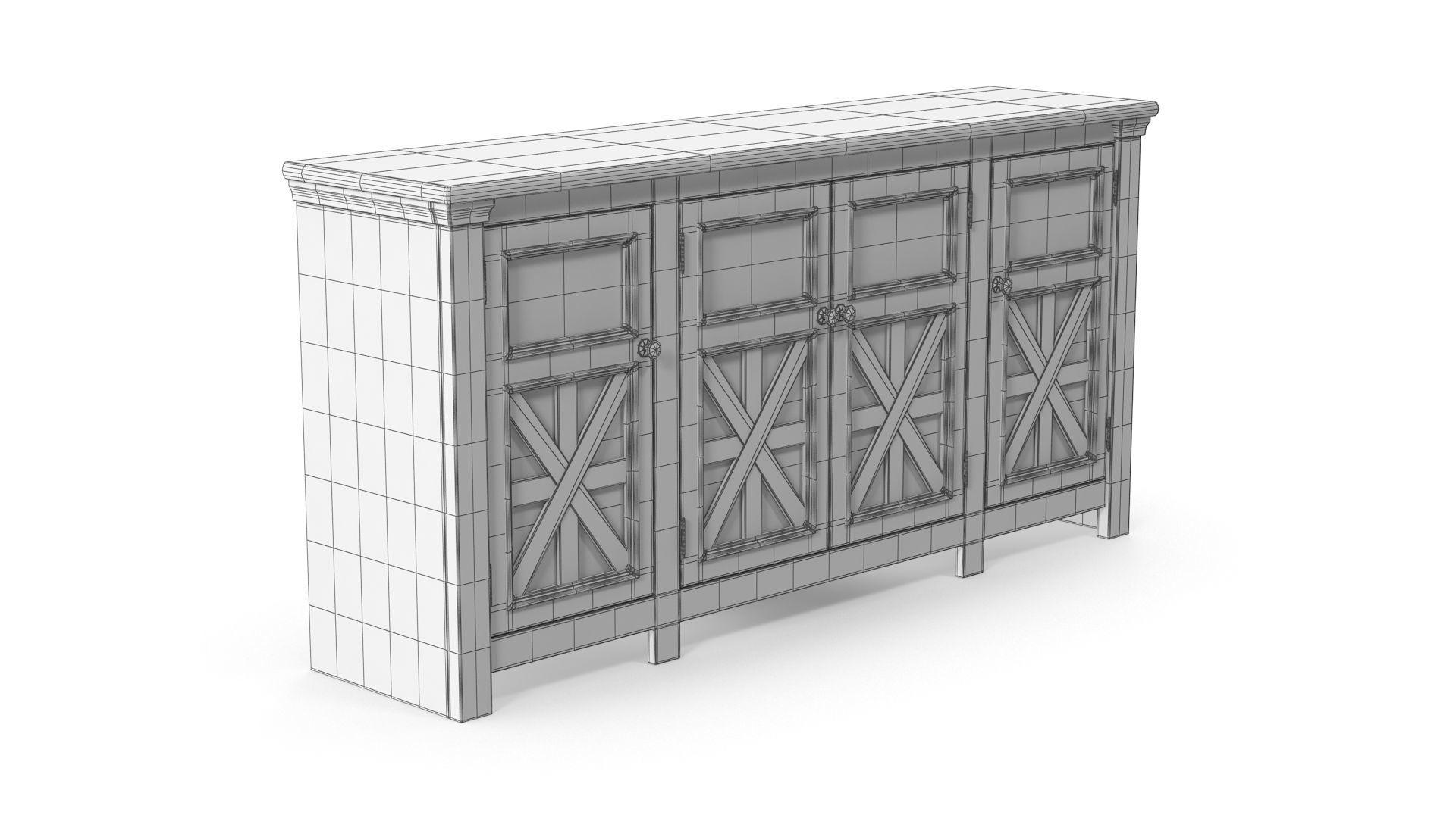 Tv Stand - 4 doors Low-poly 3D model_6
