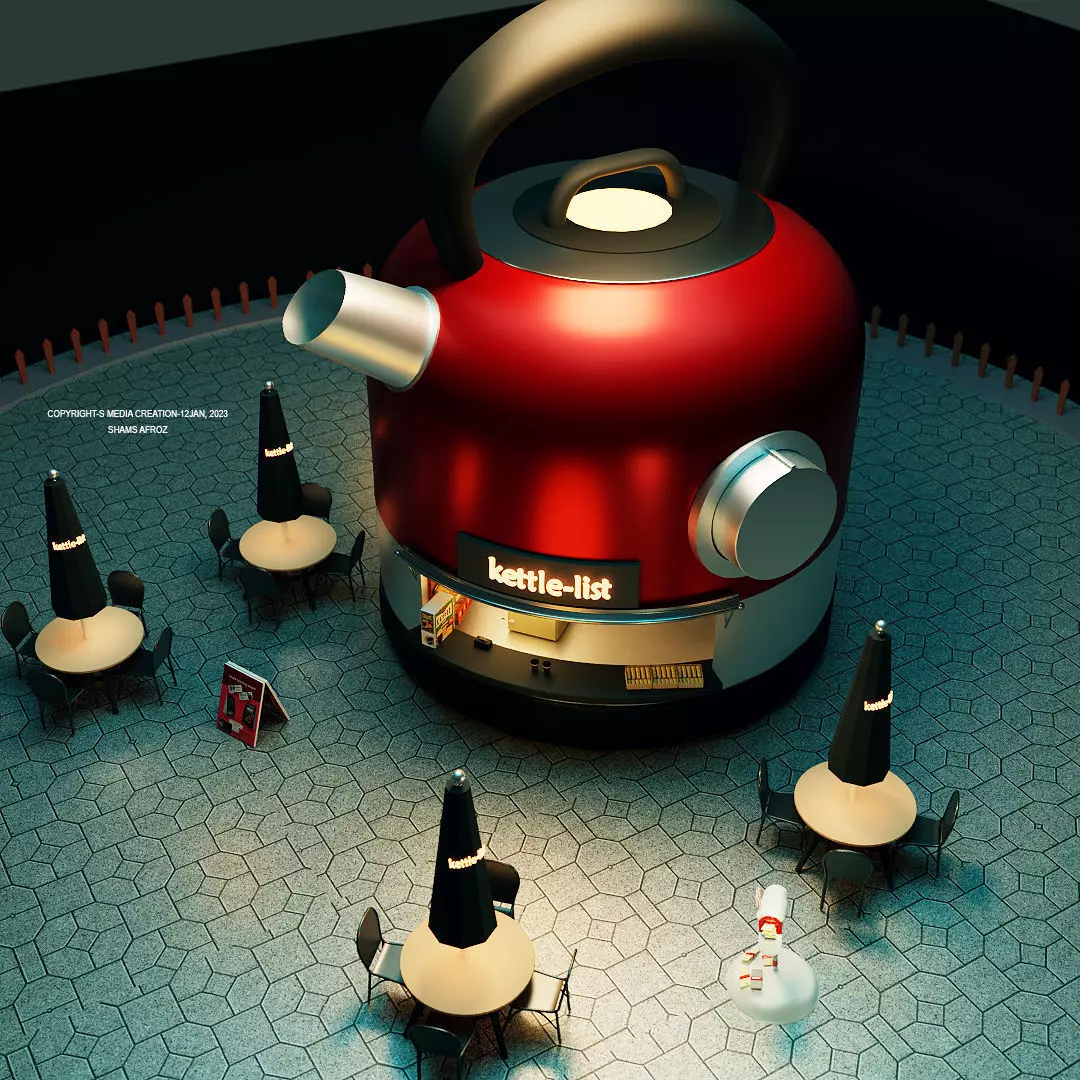 Kettle 3D model restaurent style  Booth model 3D model_0