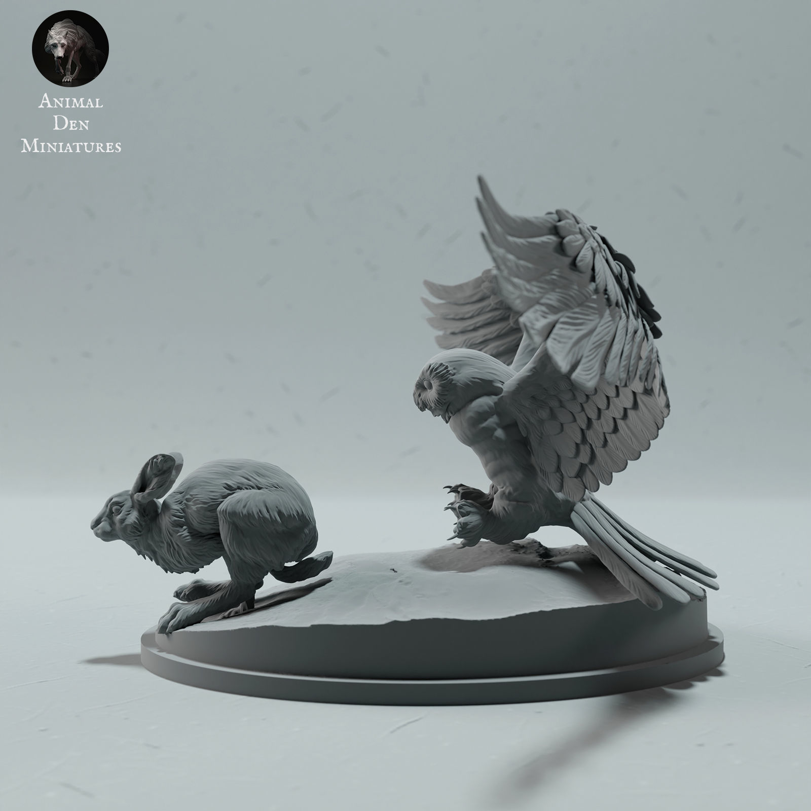 Snowy Owl Hunting Arctic Hare 3D print model_3