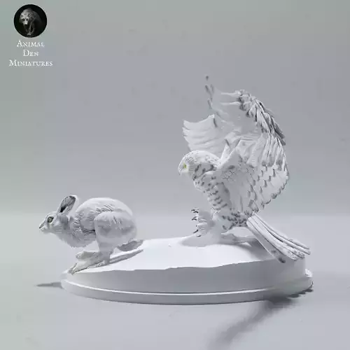 Snowy Owl Hunting Arctic Hare 3D print model Snowy Owl Hunting Arctic Hare 3D print model