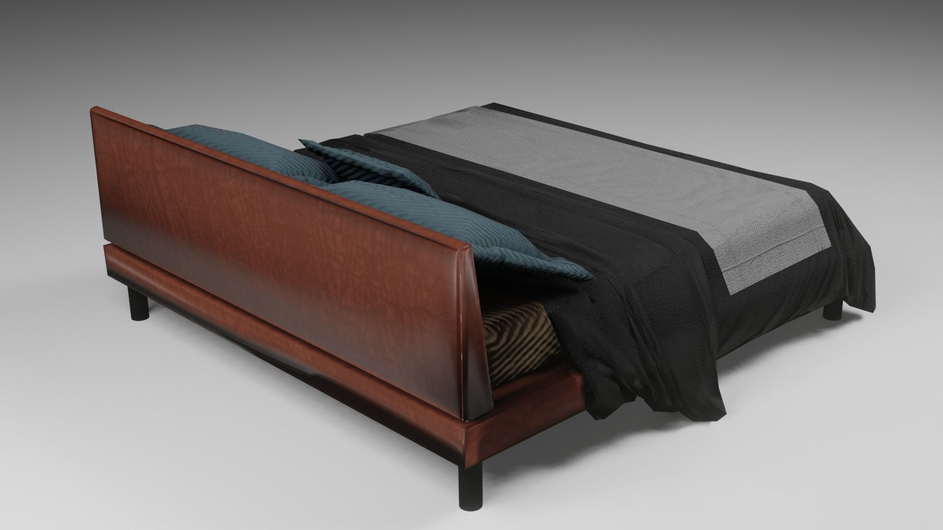 Bed Game Ready with bedding Low-poly 3D model_1