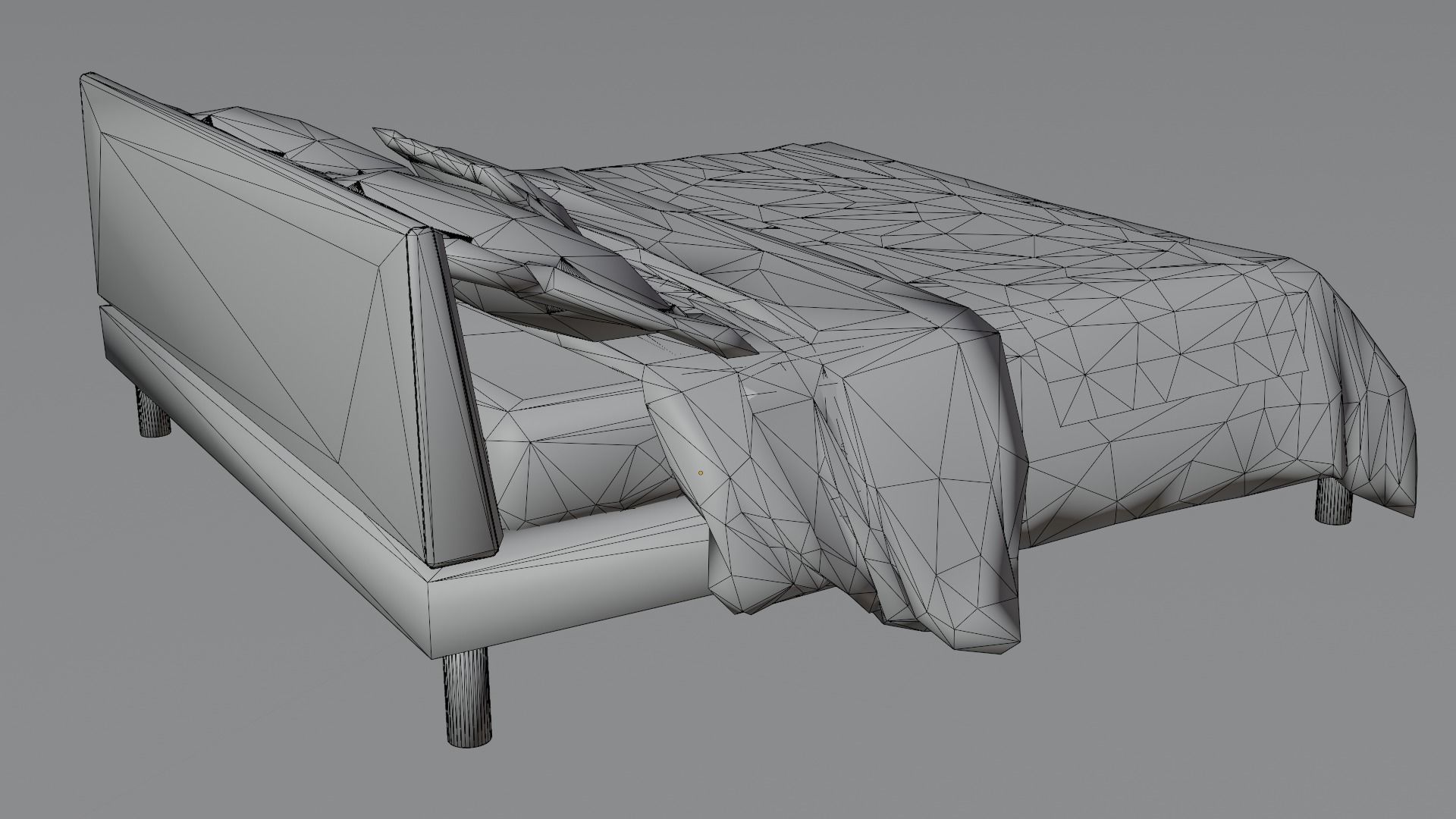 Bed Game Ready with bedding Low-poly 3D model_5