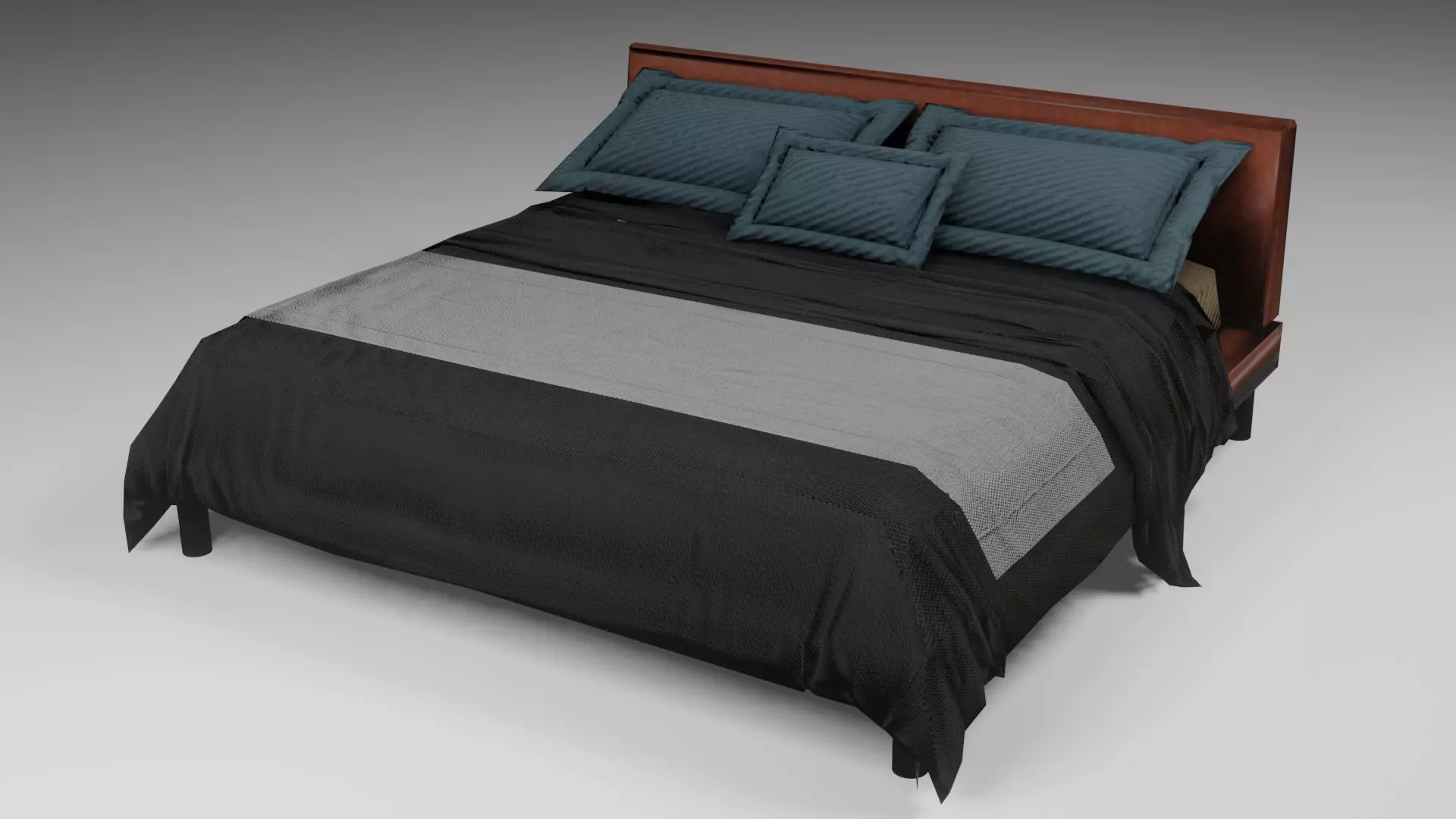 Bed Game Ready with bedding Low-poly 3D model_0