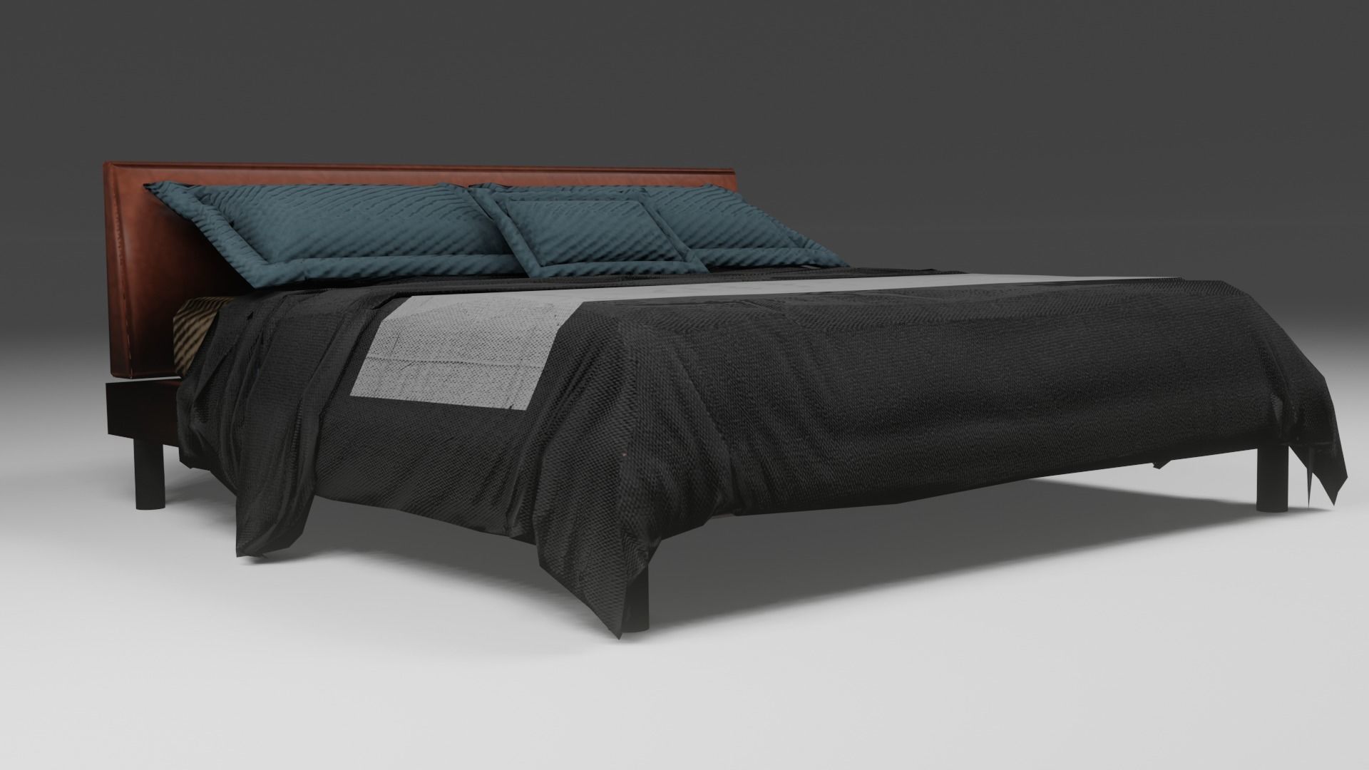 Bed Game Ready with bedding Low-poly 3D model_2