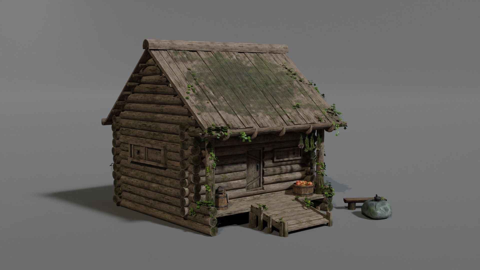 Log cabin - slavic hut Low-poly 3D model_2