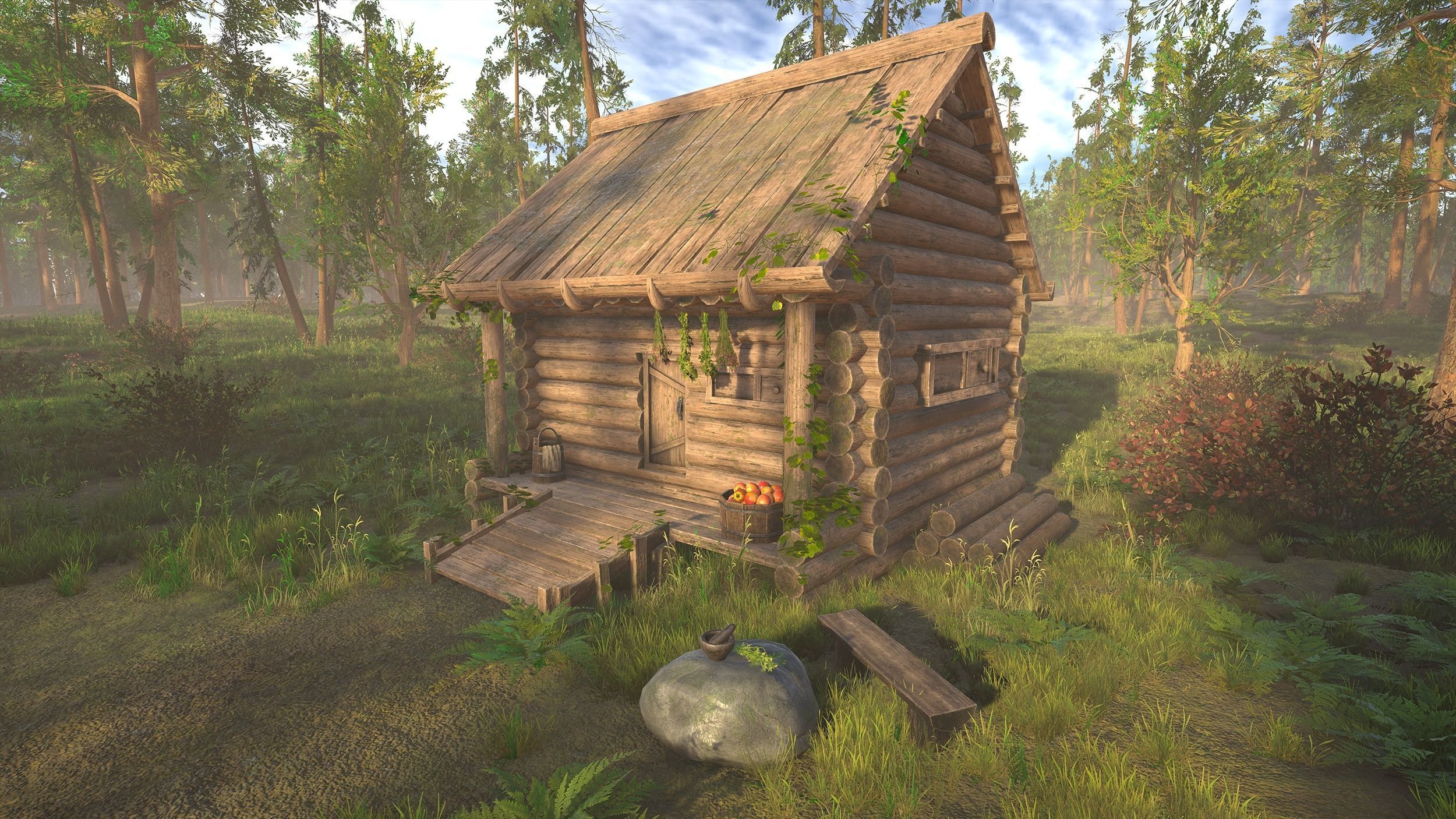 Log cabin - slavic hut Low-poly 3D model_3