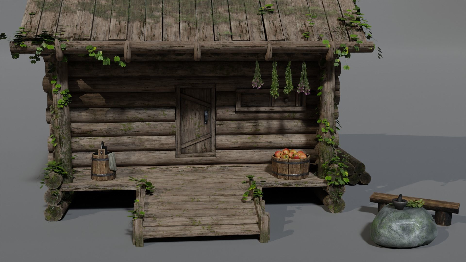 Log cabin - slavic hut Low-poly 3D model_1