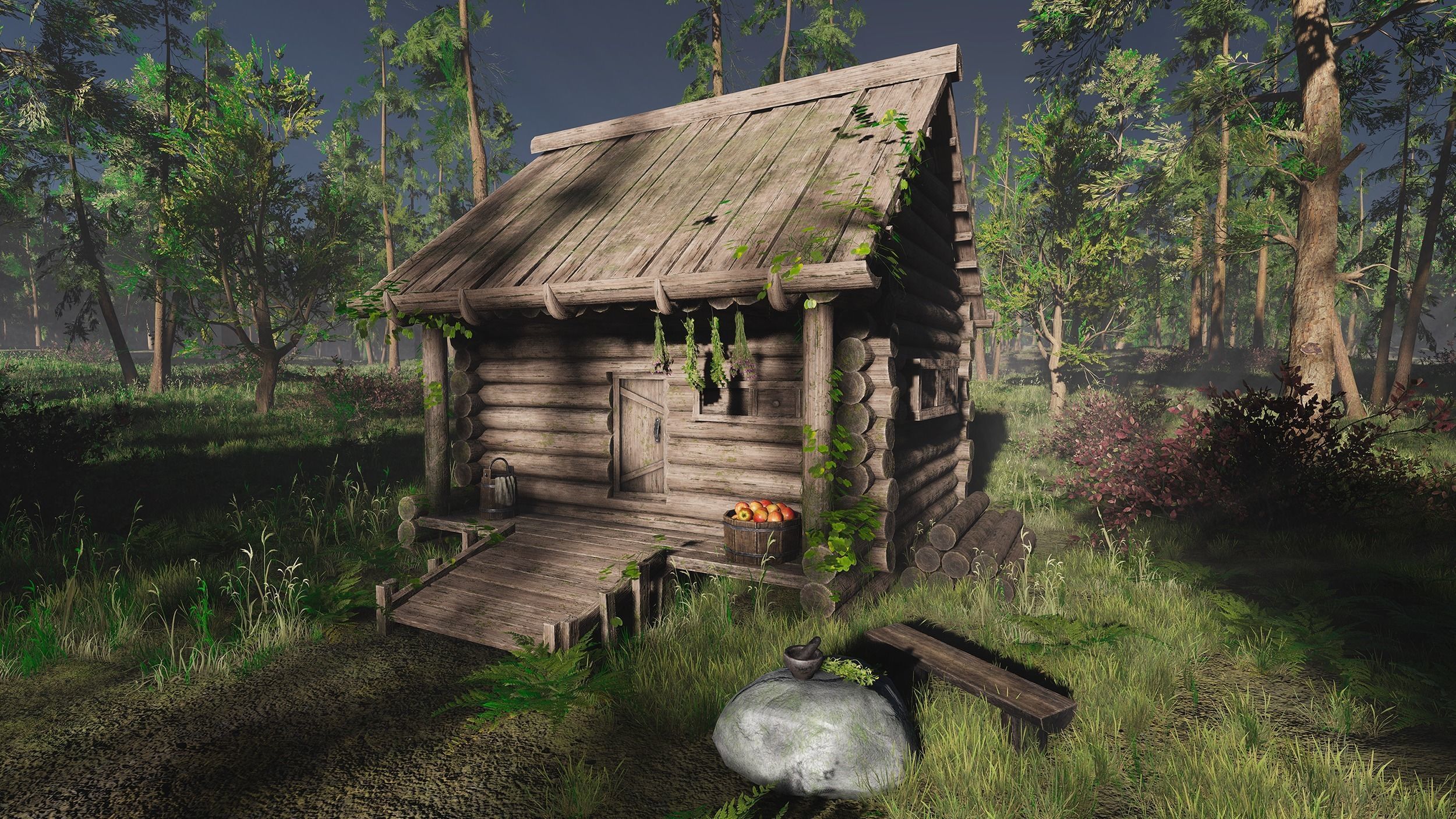 Log cabin - slavic hut Low-poly 3D model_4