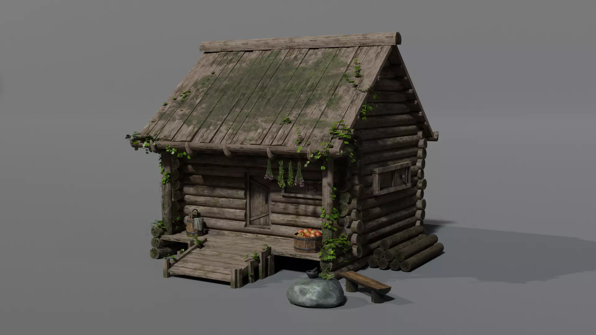 Log cabin - slavic hut Low-poly 3D model_0