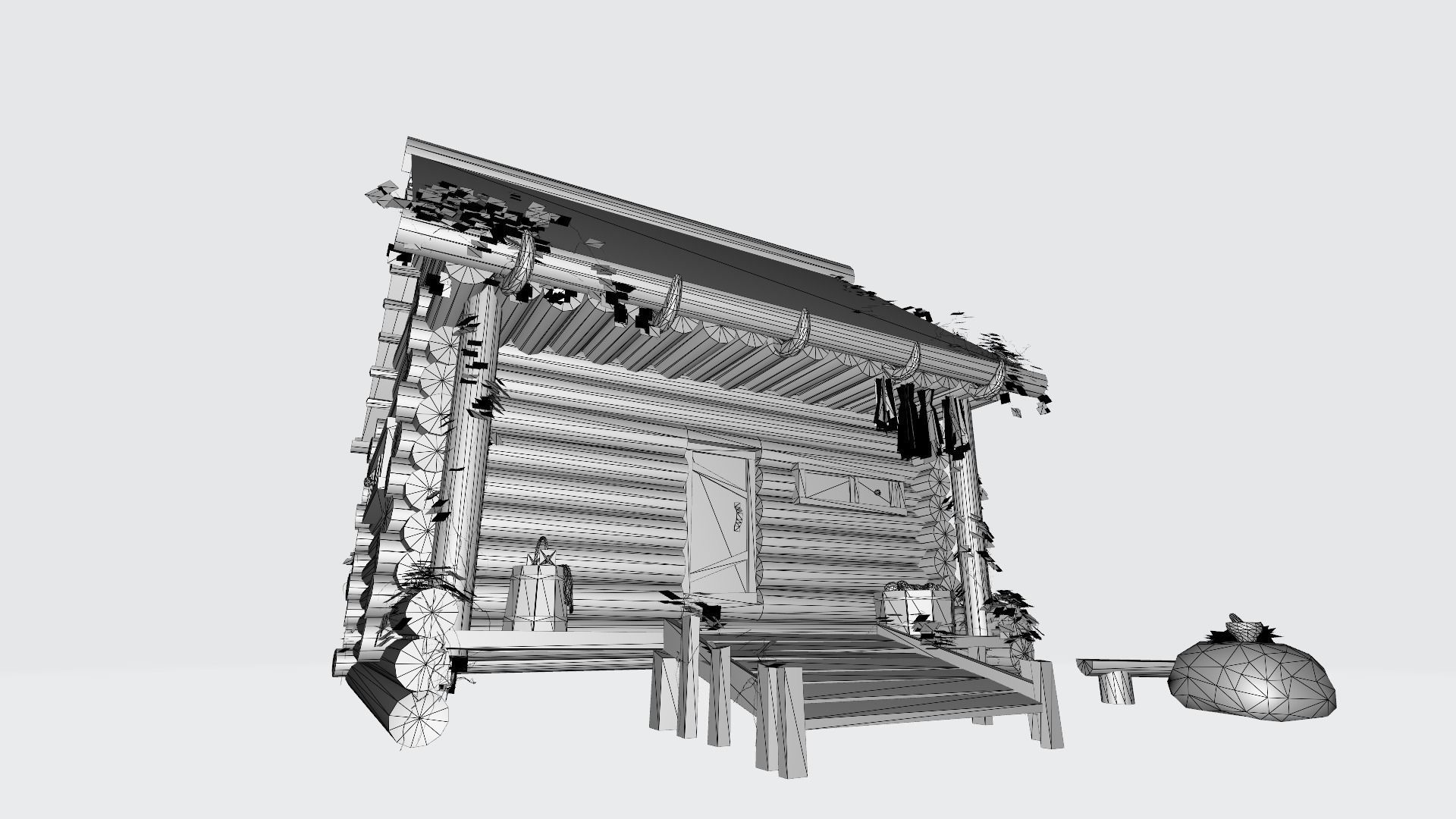 Log cabin - slavic hut Low-poly 3D model_6