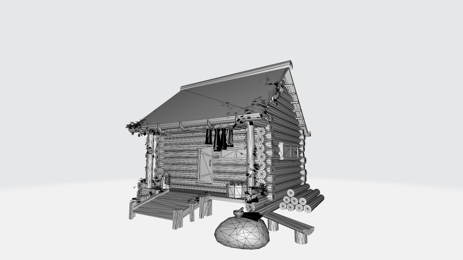 Log cabin - slavic hut Low-poly 3D model_7