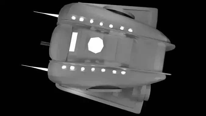 low poly spaceship model front of spacecraft