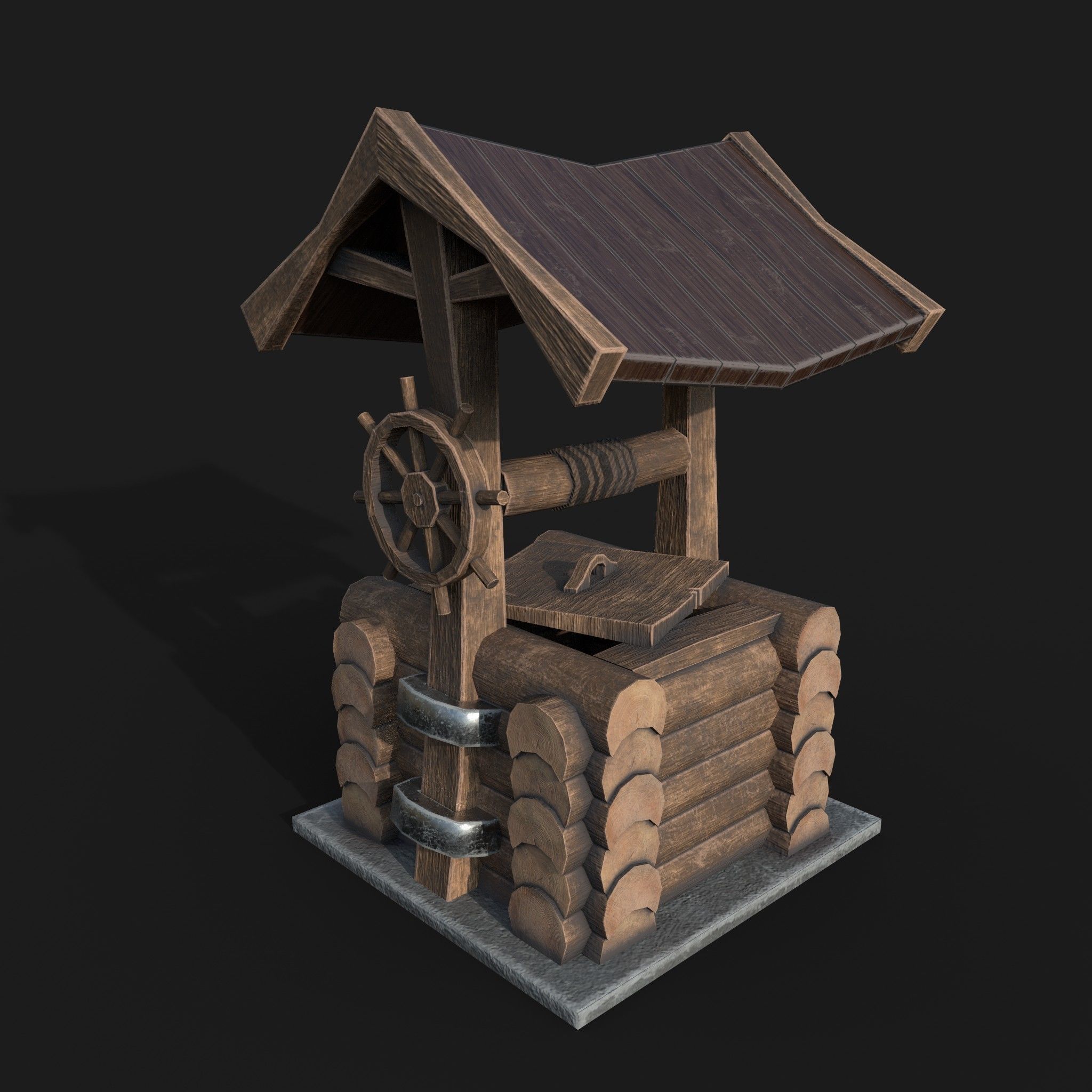 Wooden draw-well Low-poly 3D model_7