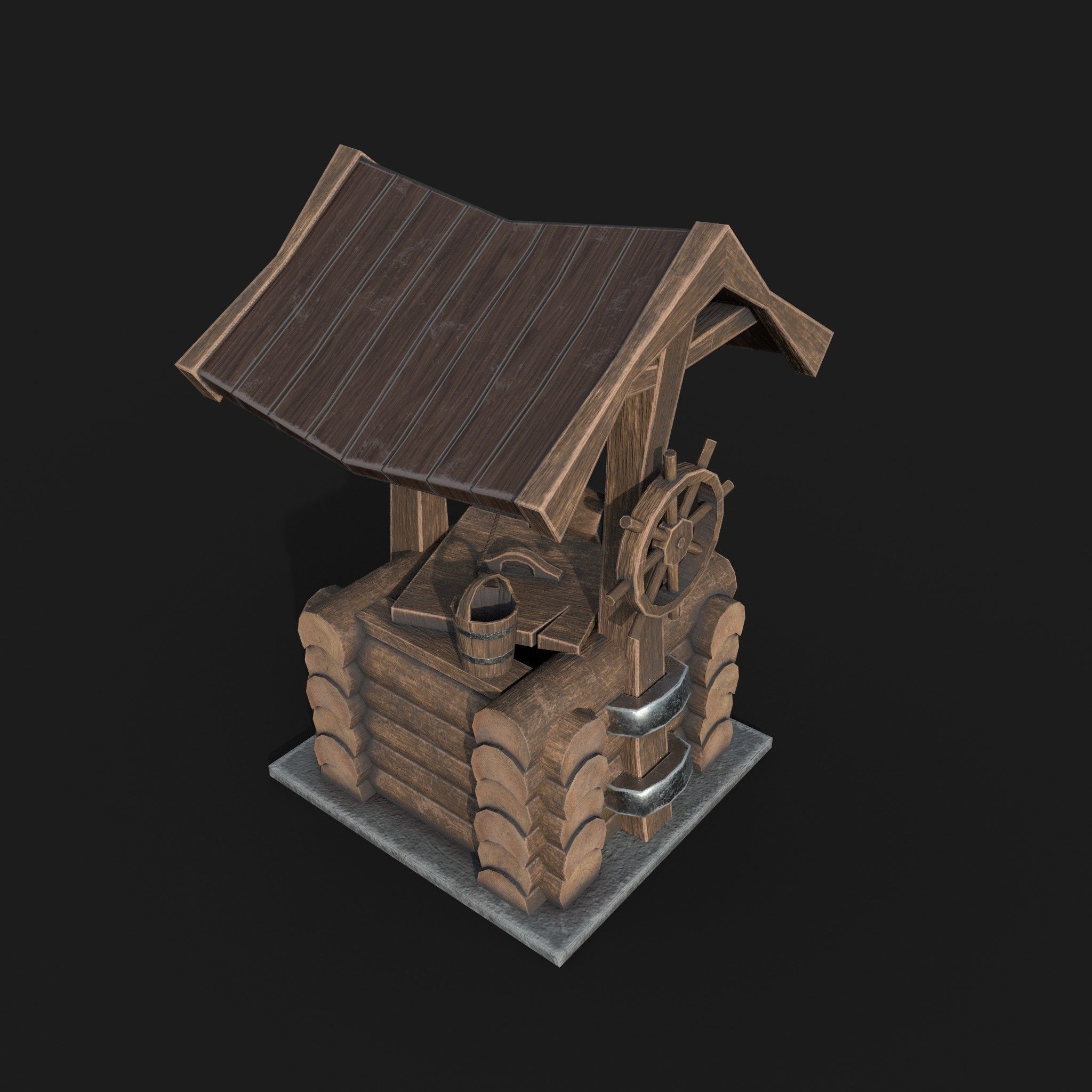 Wooden draw-well Low-poly 3D model_1