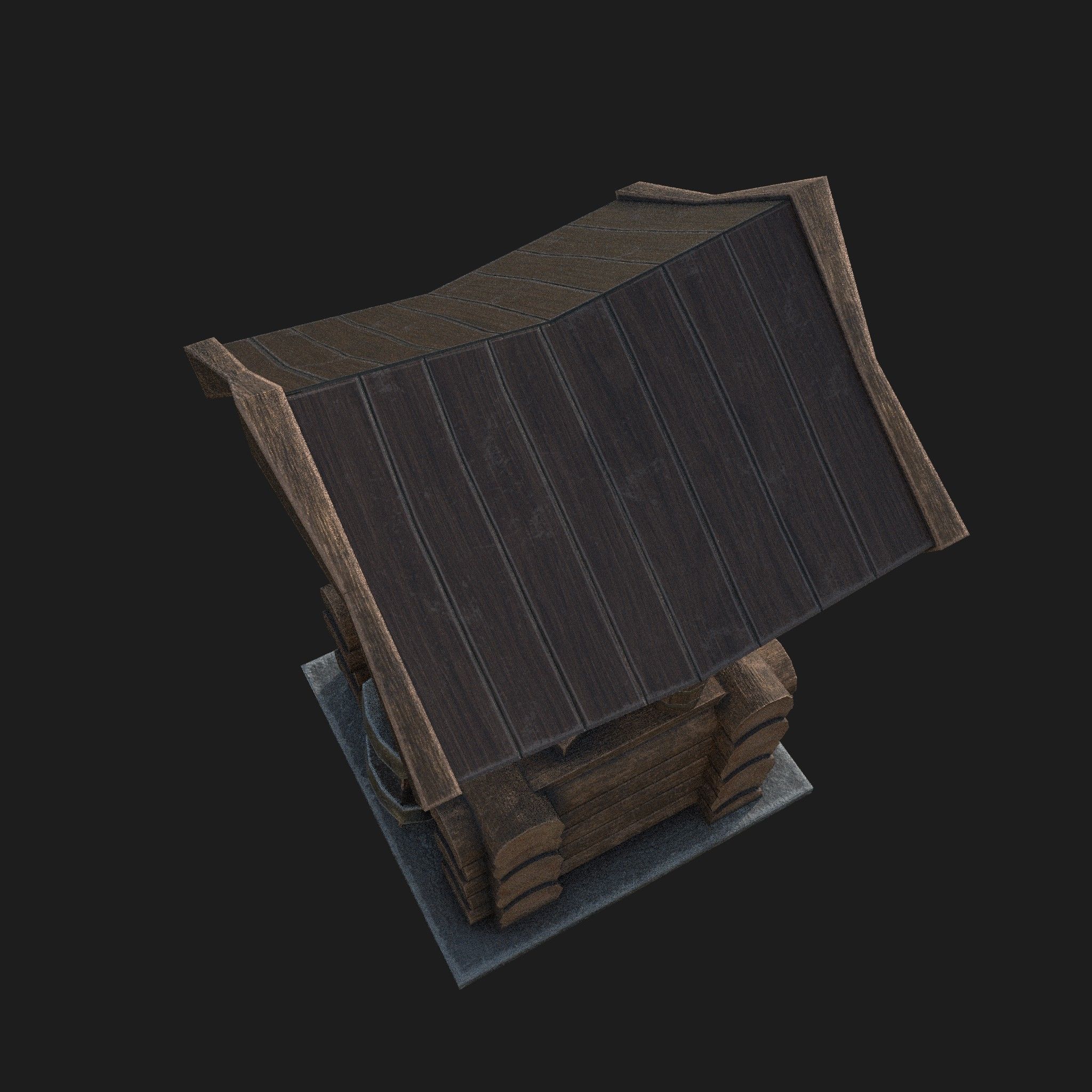Wooden draw-well Low-poly 3D model_12