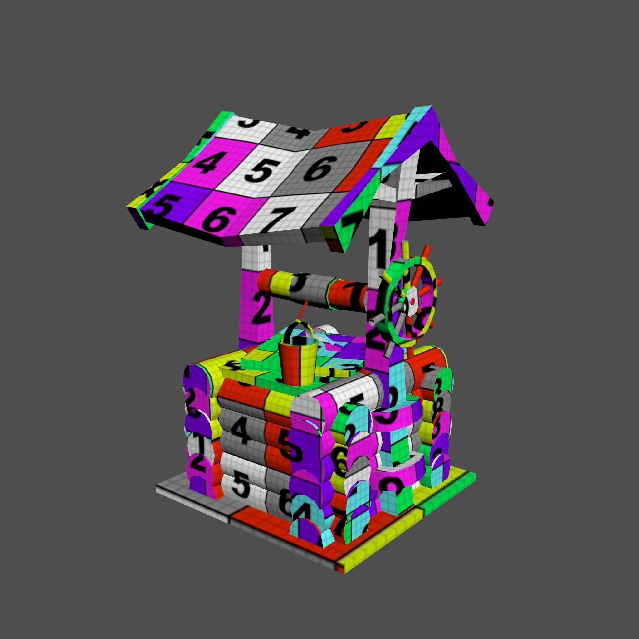 Wooden draw-well Low-poly 3D model_16