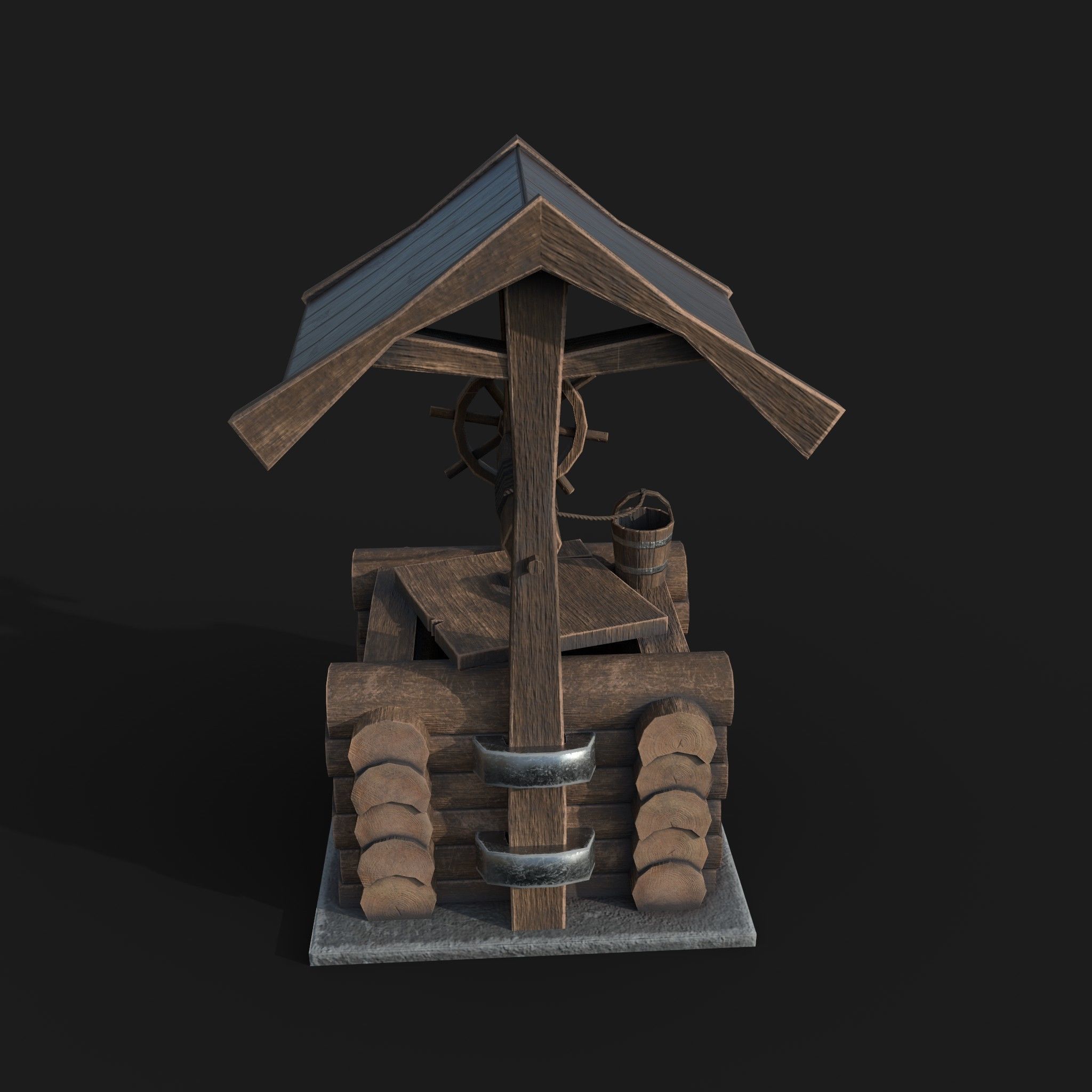 Wooden draw-well Low-poly 3D model_4