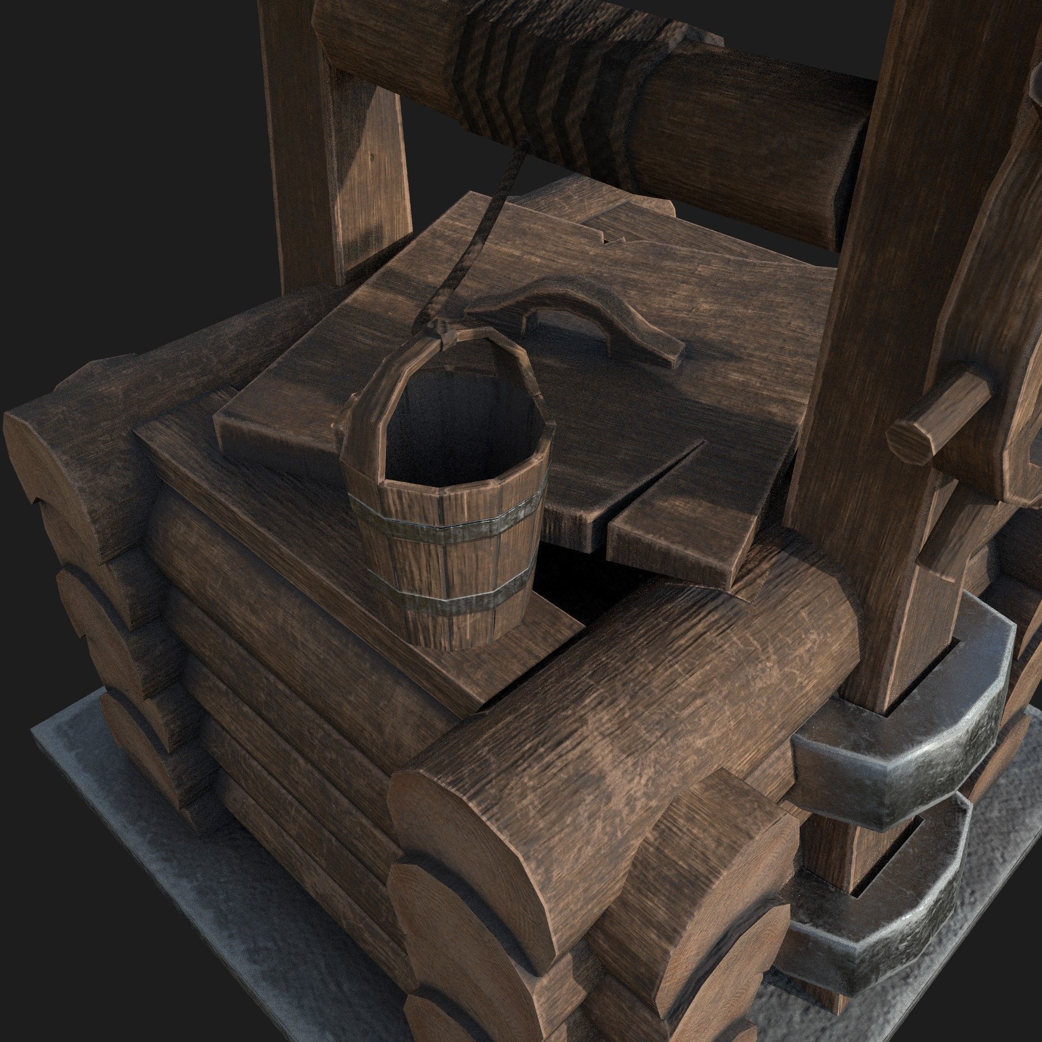 Wooden draw-well Low-poly 3D model_11