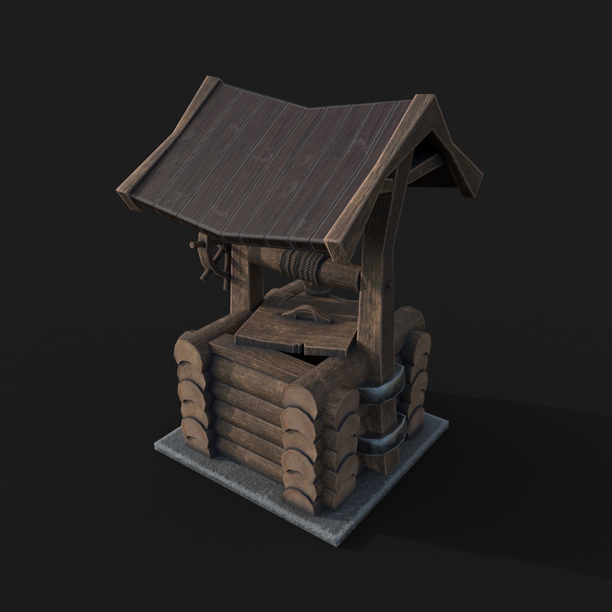 Wooden draw-well Low-poly 3D model_5
