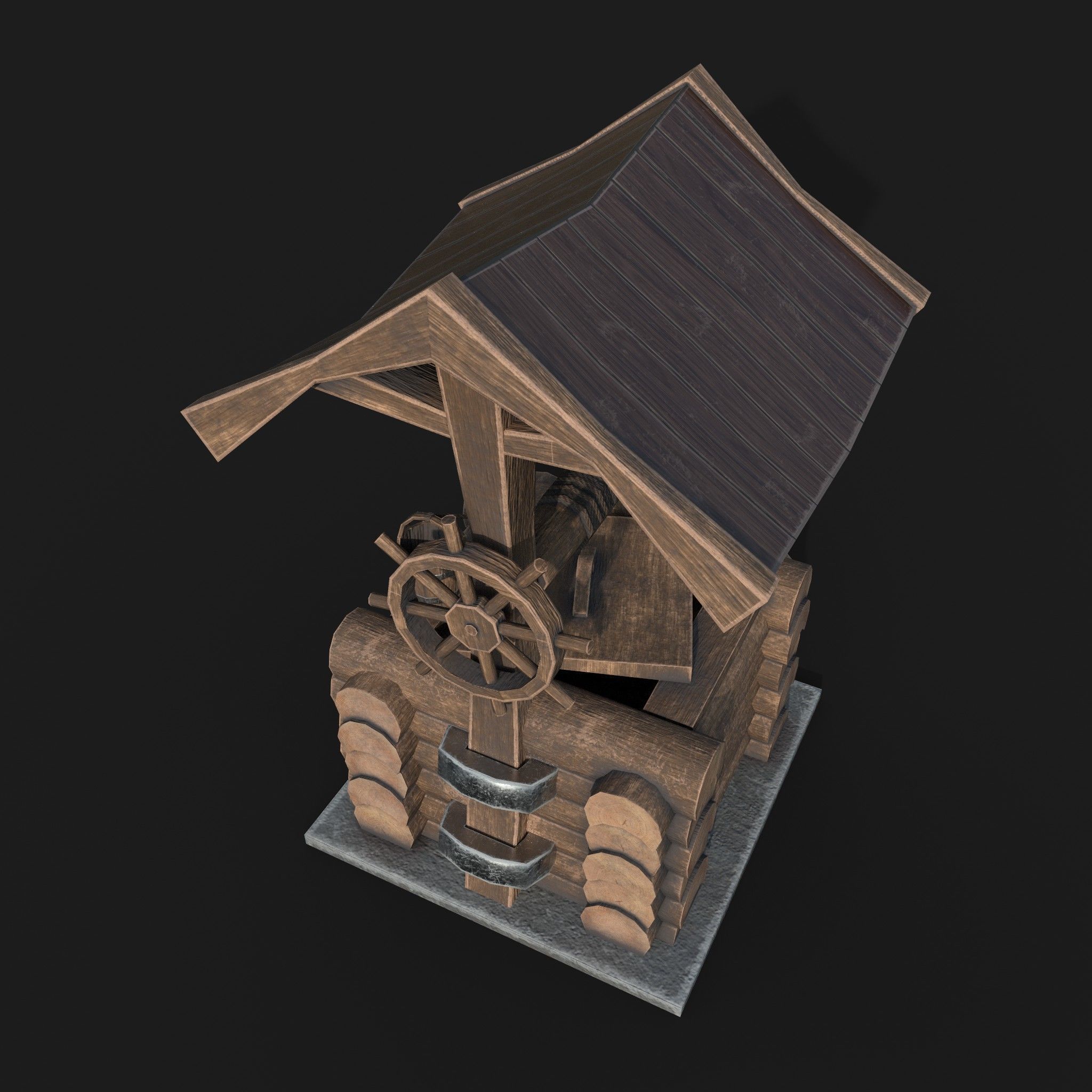 Wooden draw-well Low-poly 3D model_8