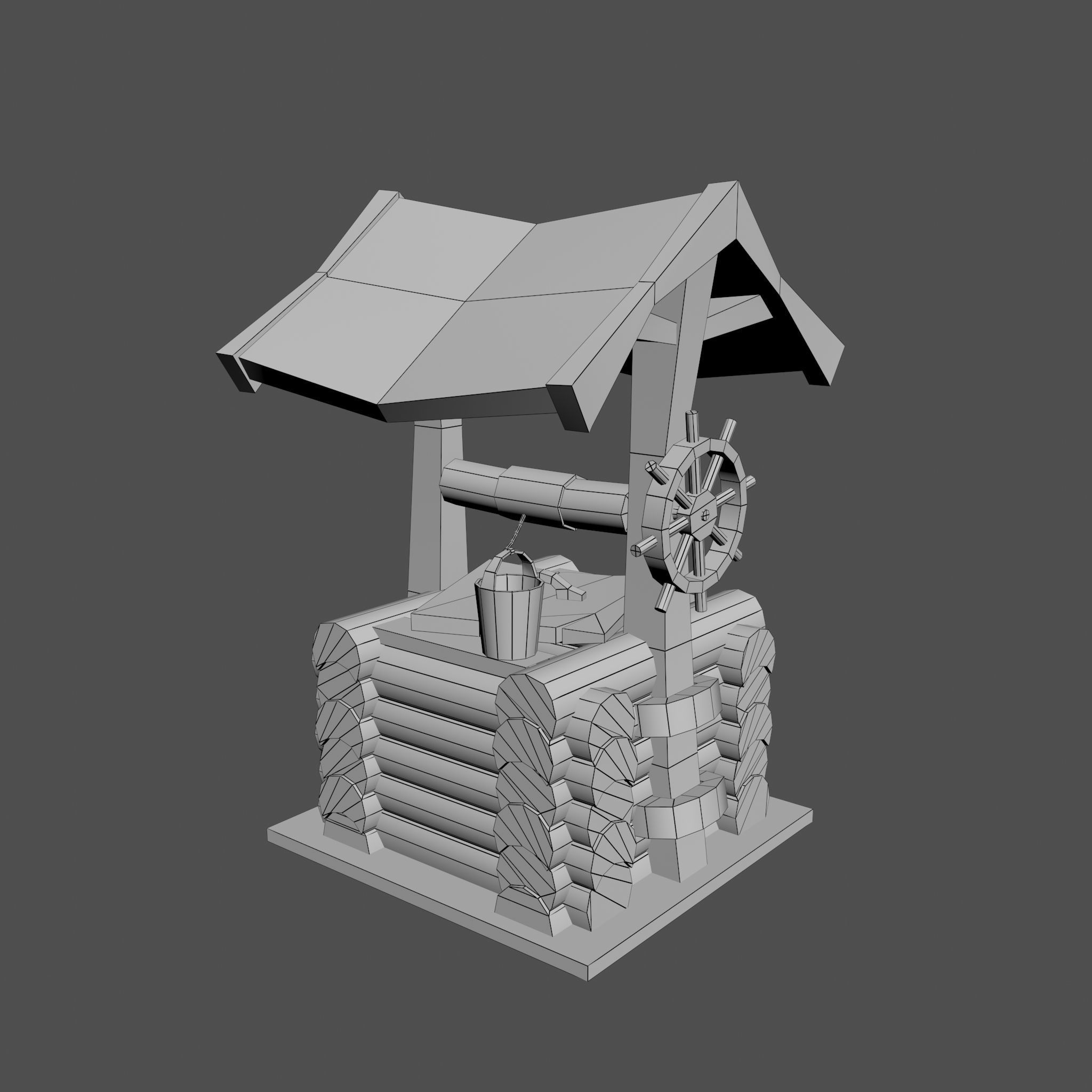 Wooden draw-well Low-poly 3D model_13